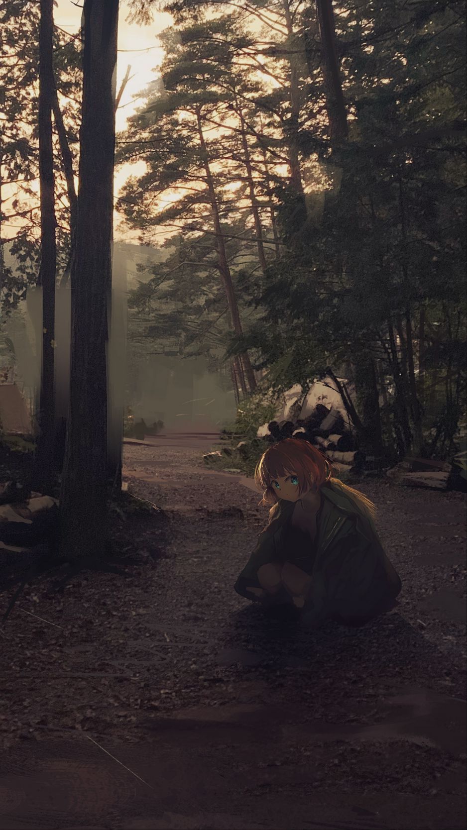 938x1668 Download Wallpaper 938x1668 Girl, Forest, Nature, Alone, Anime, Art Iphone 8 7 6s 6 For Parallax HD Background