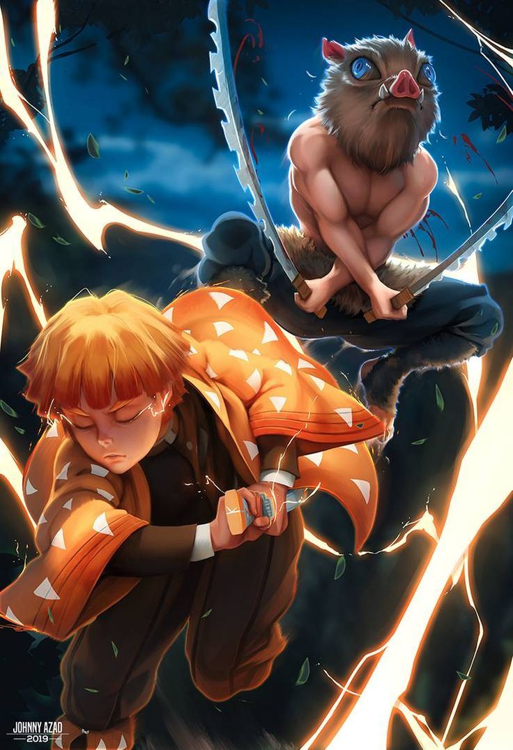 736x1076 Demon Slayer: Zenitsu and Inosuke. Demon slayer fanart shinobu, Bleach art