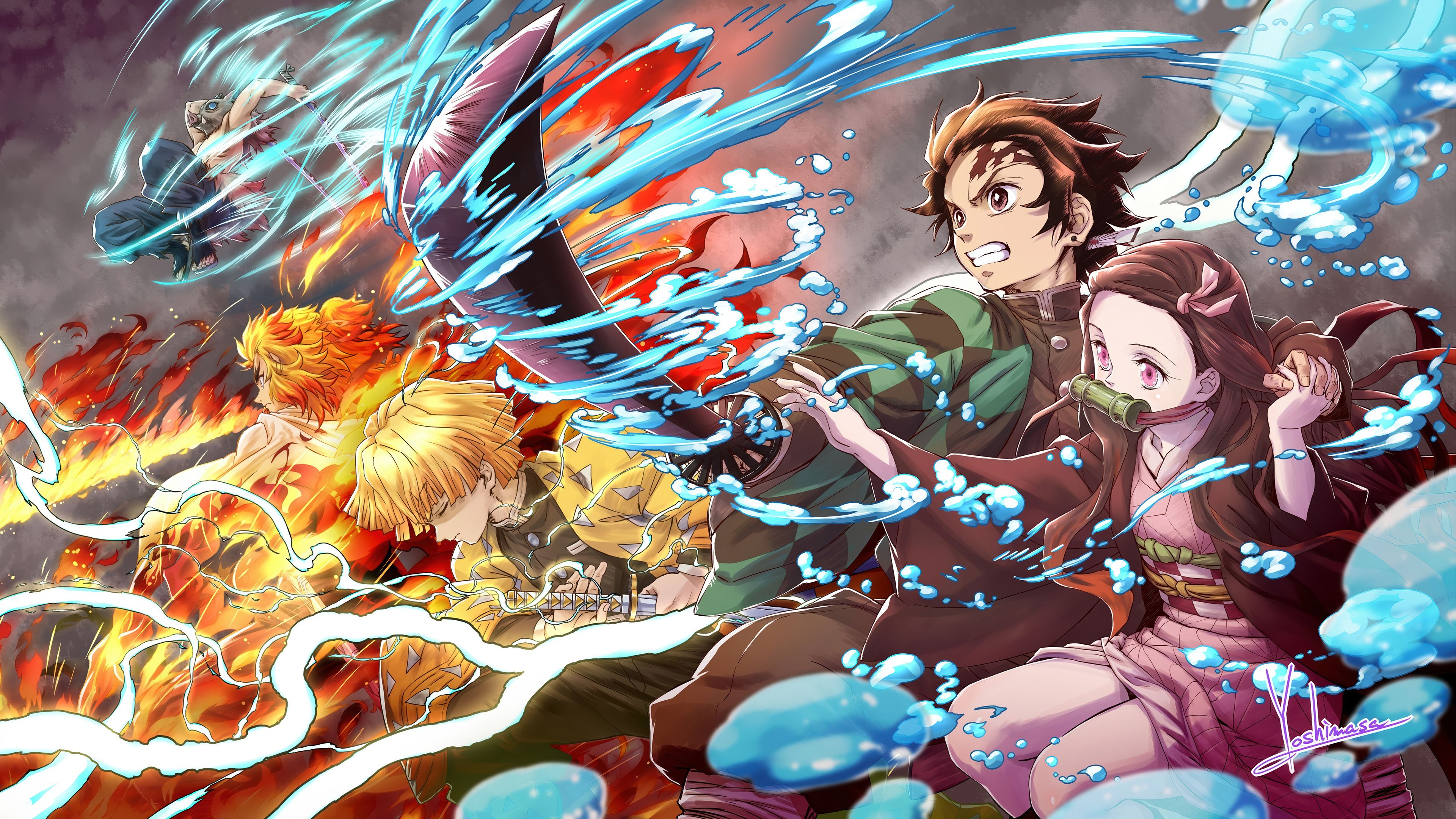 3840x2160 Demon Slayer Tanjiro Nezuko Zenitsu Kyojuro Inosuke Wallpaper 4K HD PC