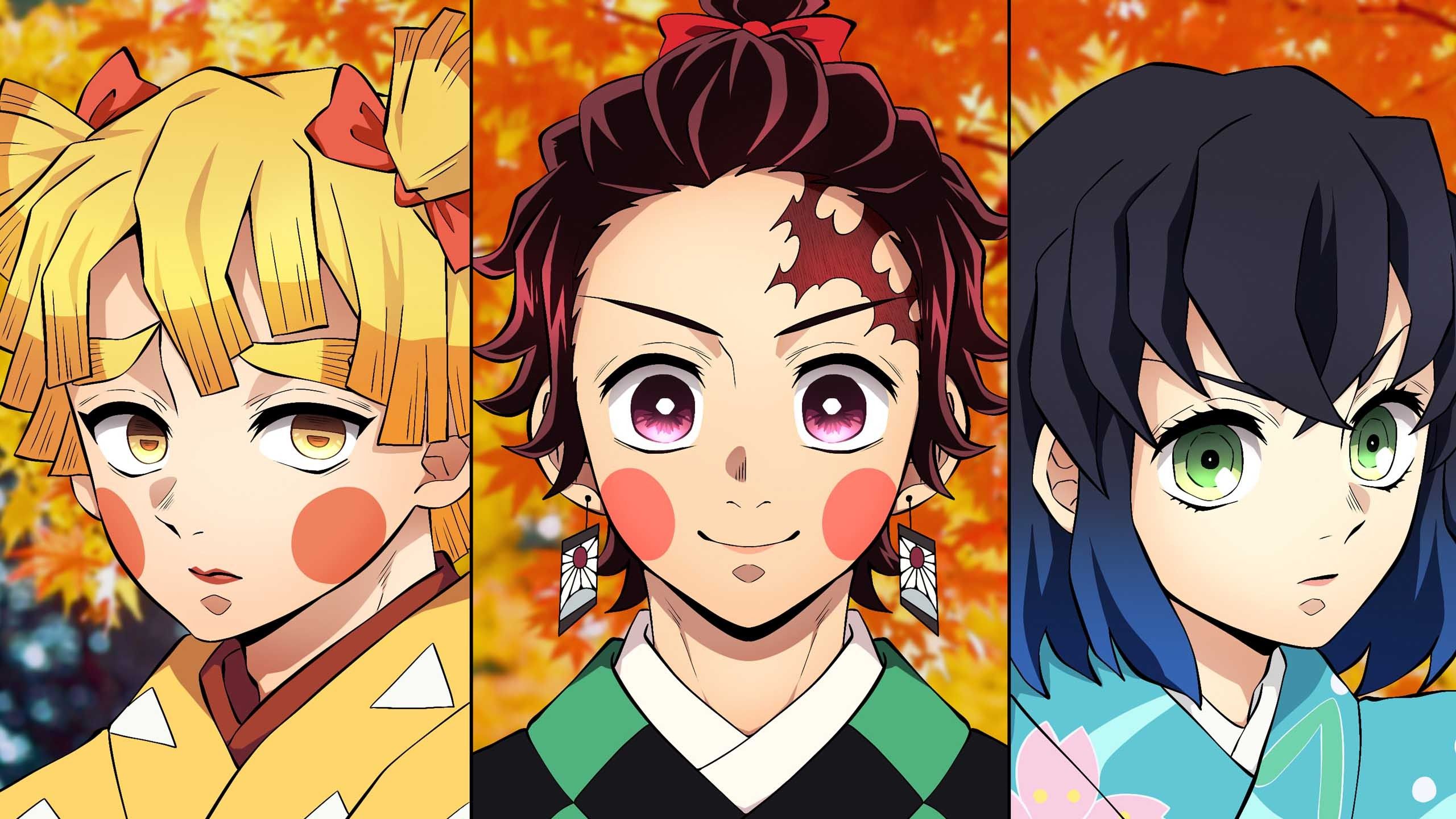 2560x1440 Inosuke Hashibira Tanjiro Kamado Zenitsu Agatsuma HD Demon Slayer Kimetsu no Yaiba Wallpaper