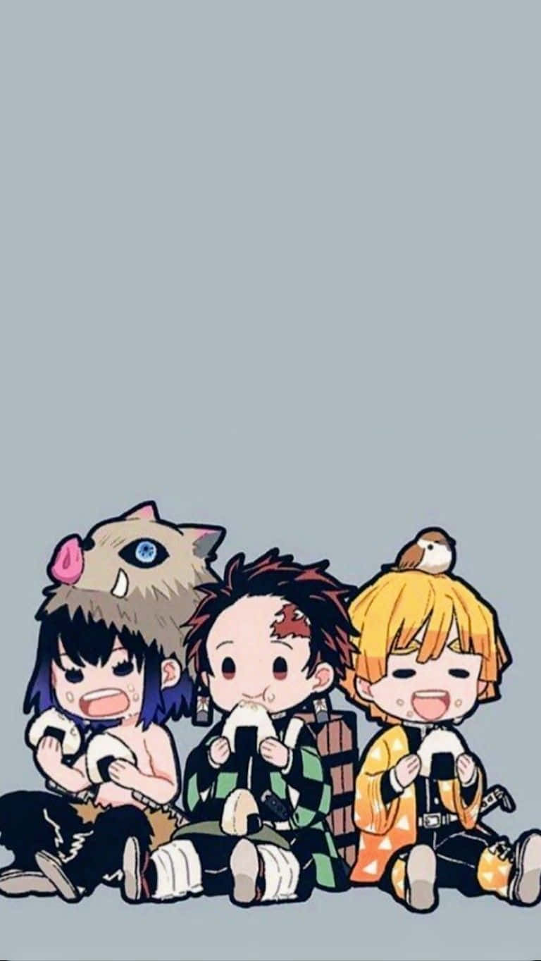 768x1364 Download Cute Demon Slayer Chibi Characters Inosuke Tanjiro And Zenitsu Wallpaper