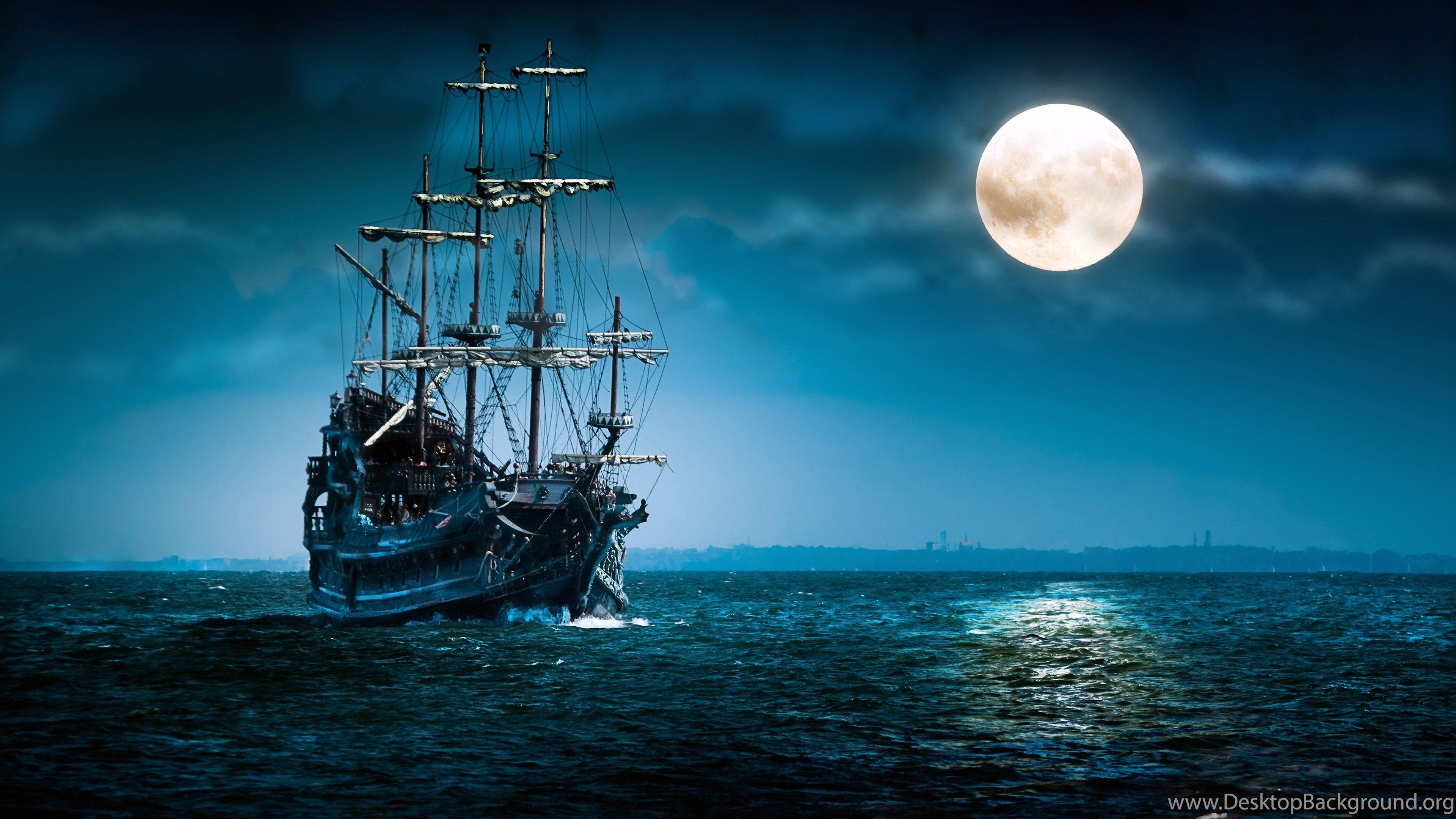 3840x2160 Fantasy Pirate Ship In Open Ocean Wallpaper Desktop Background