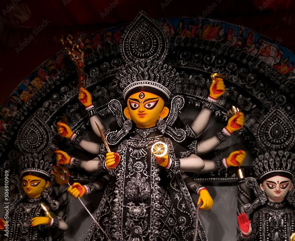 1000x816 Poster, Print Goddess durga idol at decorated Durga Puja pandel, at Kolkata, West Bengal, India, 40x30 cm