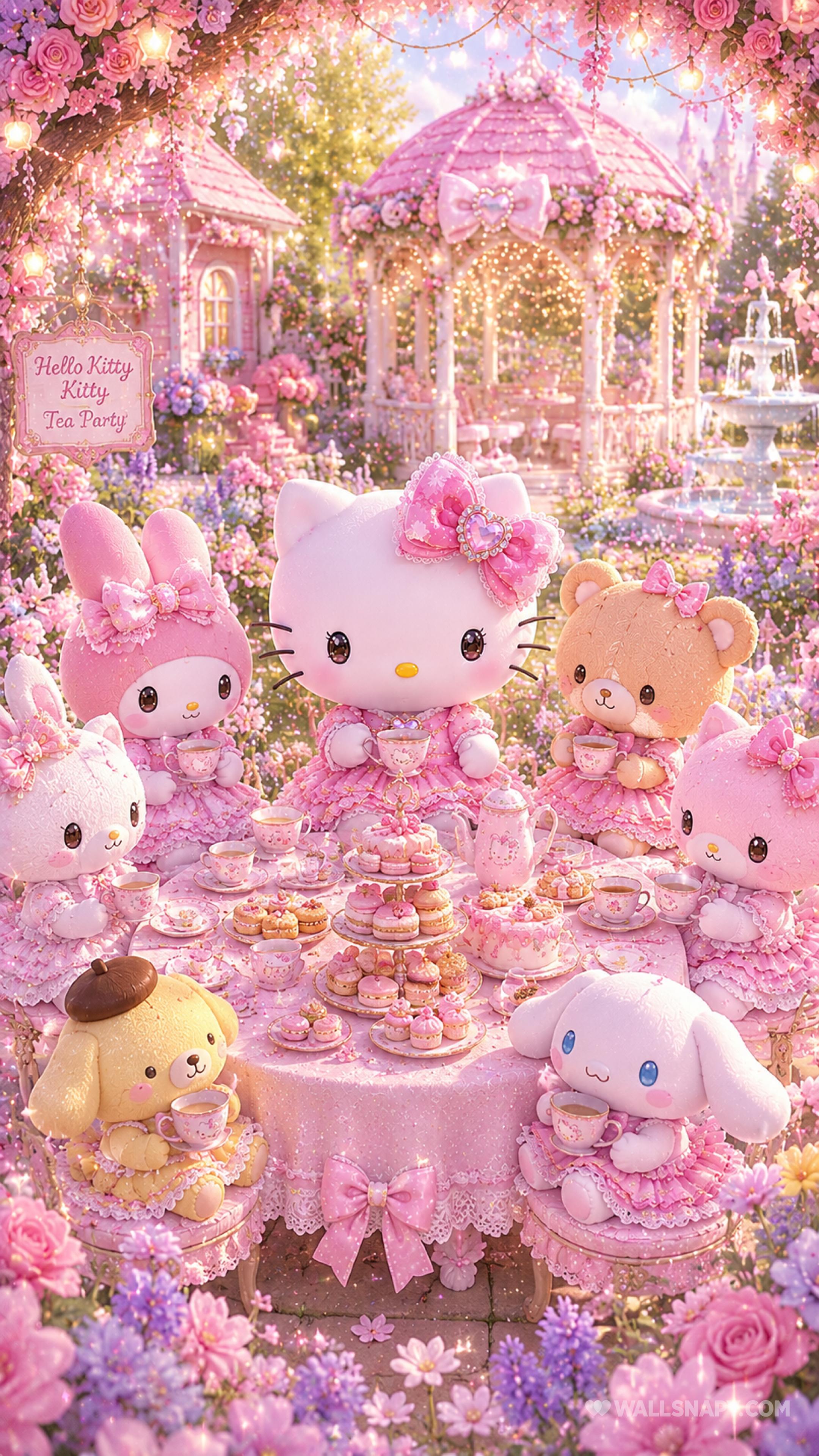 2160x3837 Hello kitty tea party kawaii 4k mobile wallpaper