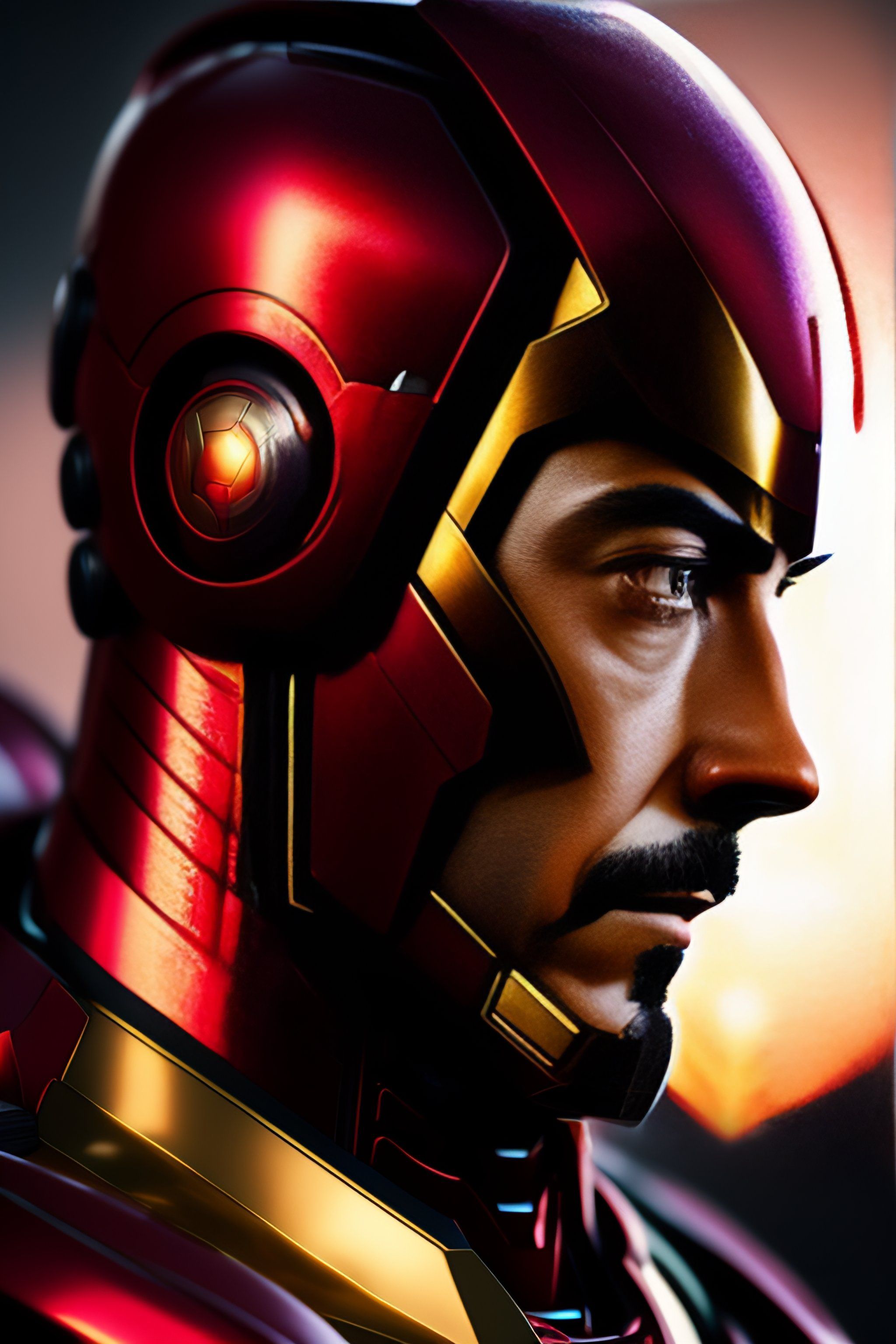 2048x3072 Lexica Close Up Portrait Of Ironman, Right Half Of Face Is Ironman, Left Half Of Face Is Tony Stark, Warhammer 40k, Background Is An Intricate Re