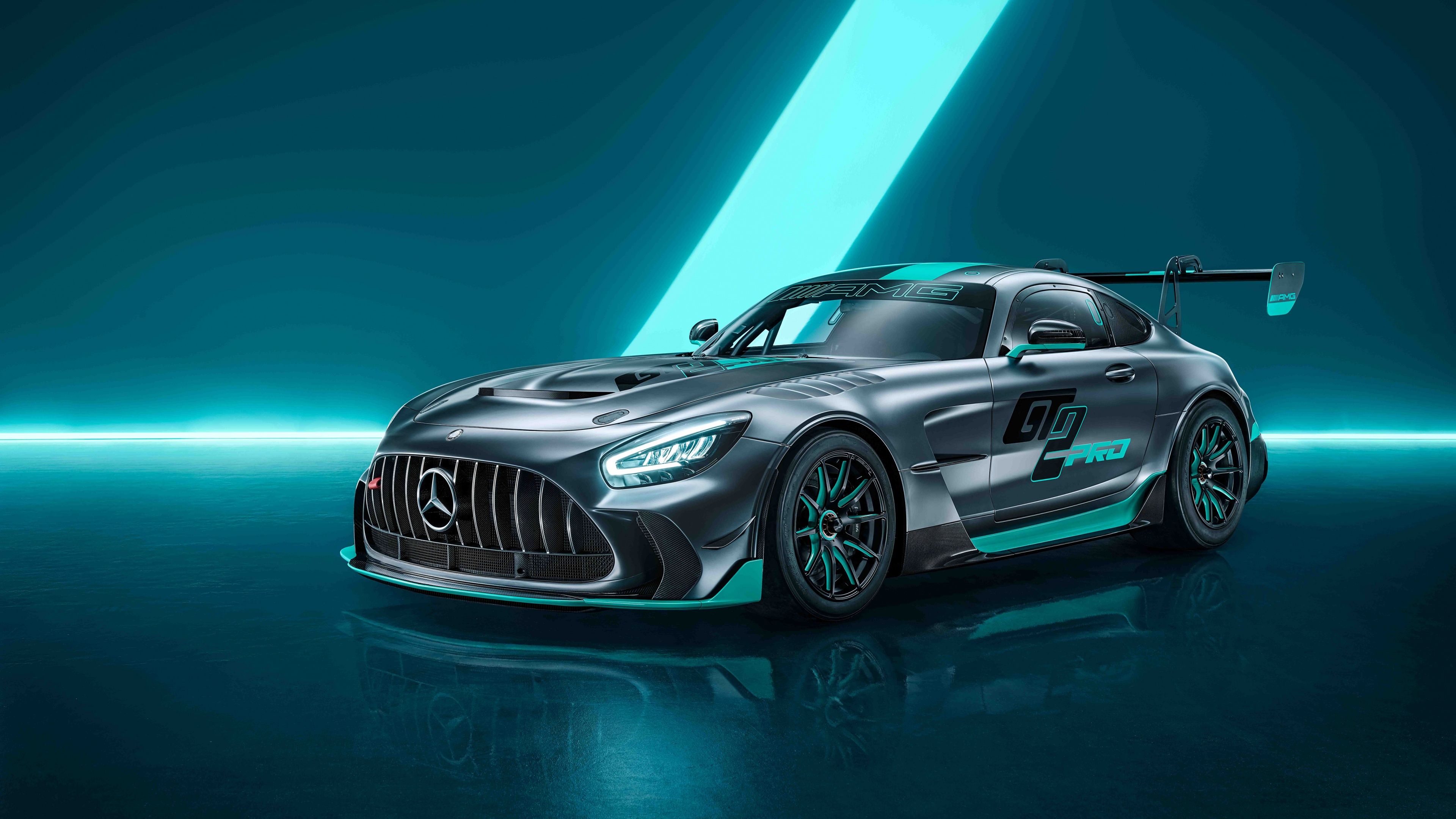3840x2160 Mercedes AMG GT2 PRO Wallpaper 4K, 5K, Aesthetic Cyan, Race Cars