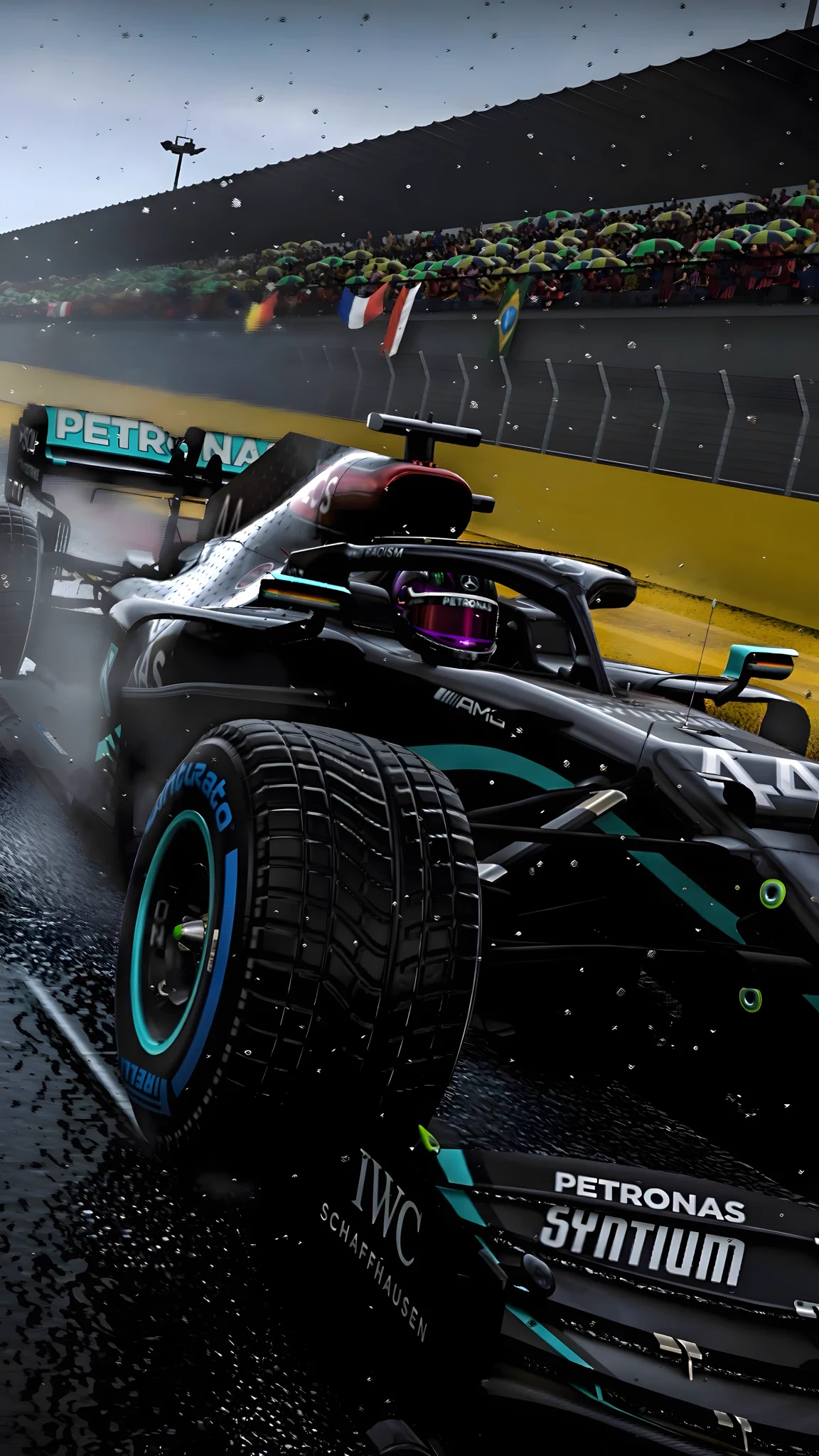 1152x2048 F1Wall 4K on X: ⚡ Pure dominance in the rain. The #Mercedes F1 beast dances on the edge of control