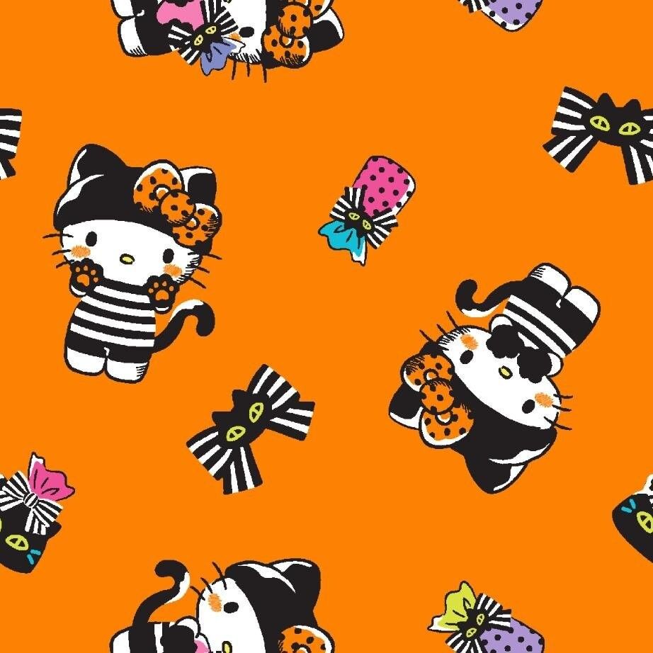 922x922 Springs Hello Kitty Halloween 79309 Orange Sanrio Halloween Bows Cotton Fabric