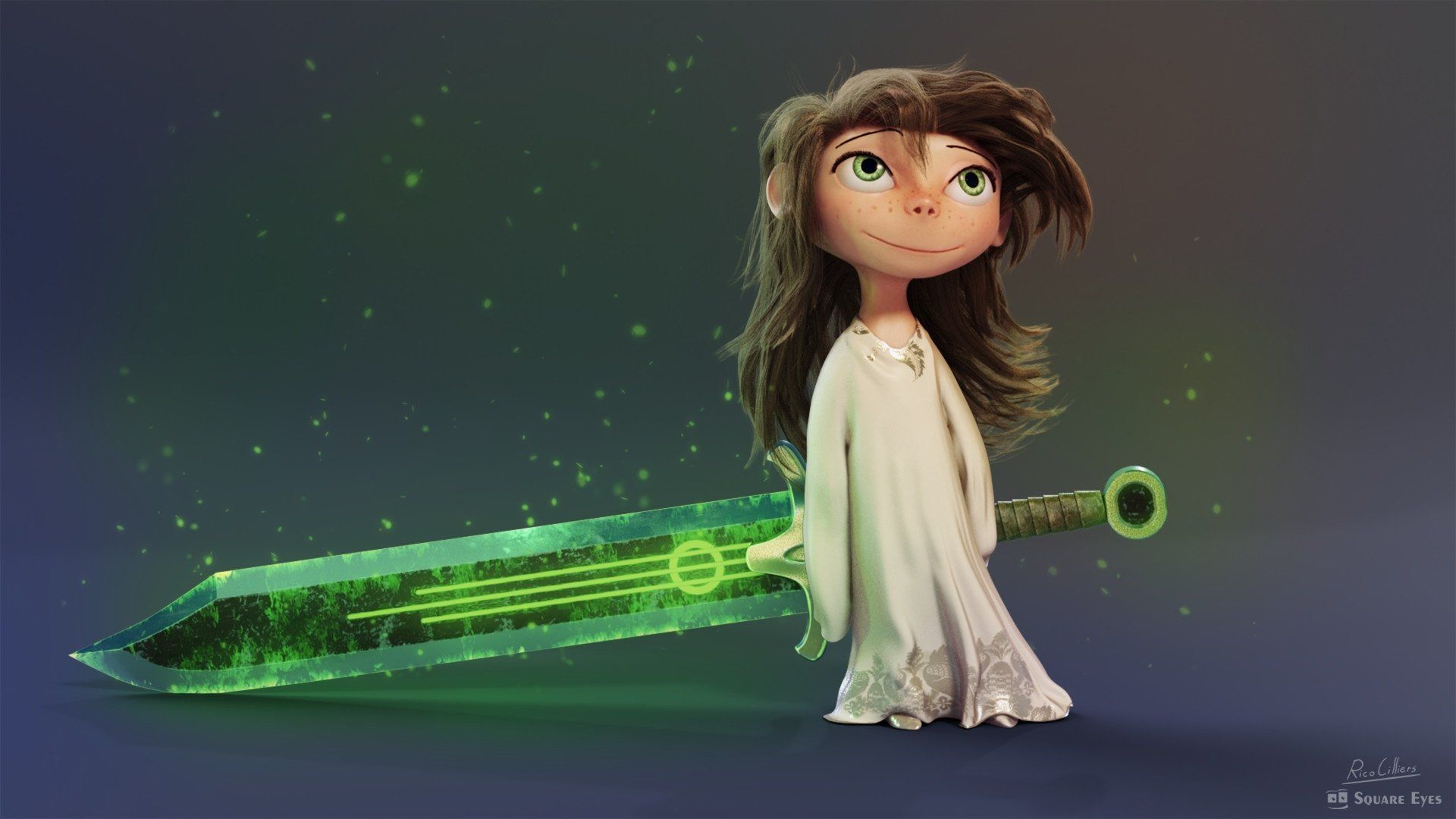 1920x1080 Green Eyed Child Of Fantasy With Enchanted Sword Wallpaper By Rico Cilliersx1080