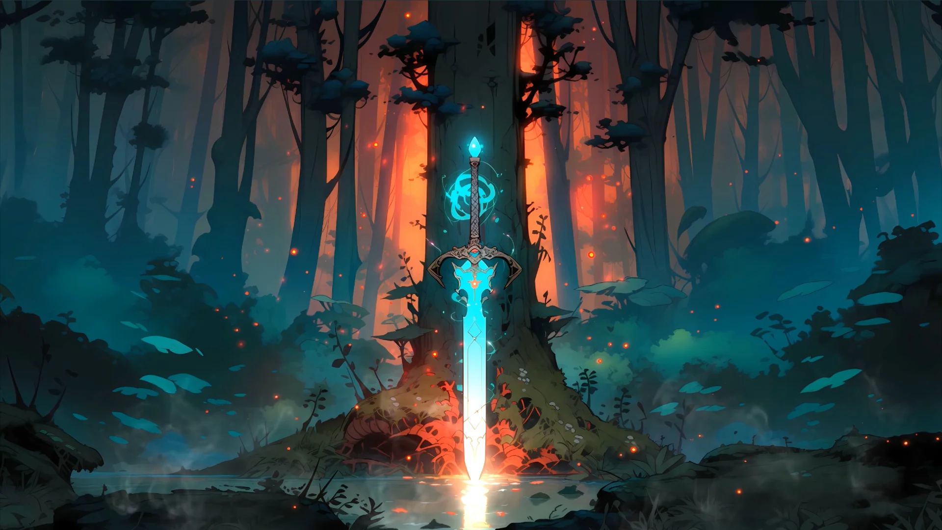 1920x1080 Enchanted Sword in Mystic Forest Animated Wallpaper