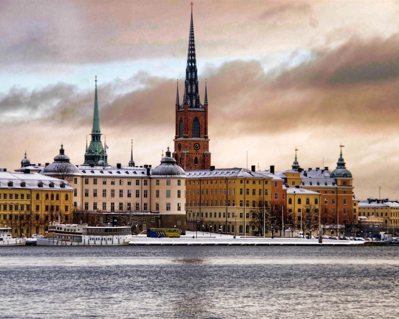 1280x1024 City Snow Stockholm Sweden Landscape Photography HD Wallpaper