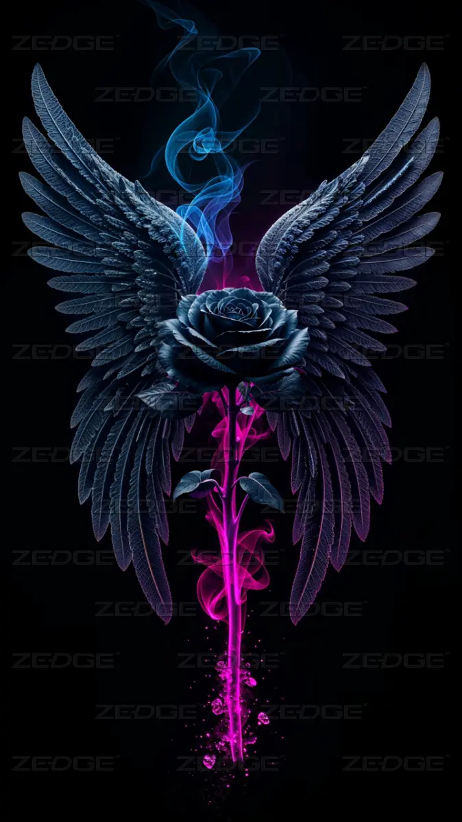 674x1198 Neon Winged Rose Dark Aesthetic Wallpaper wallpaper
