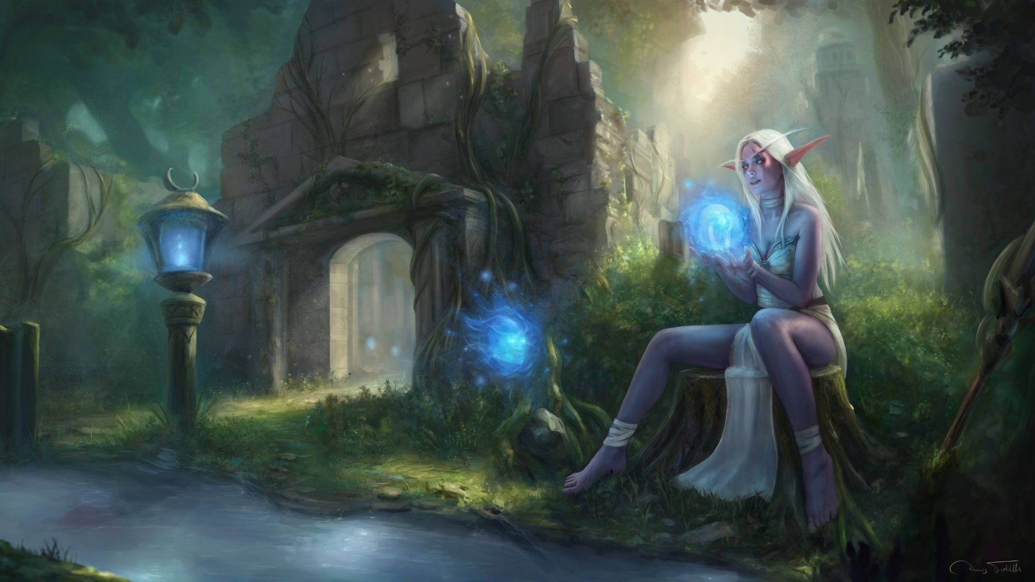 2133x1200 Free forest, girl, elf 2K wallpaper for desktop and phone