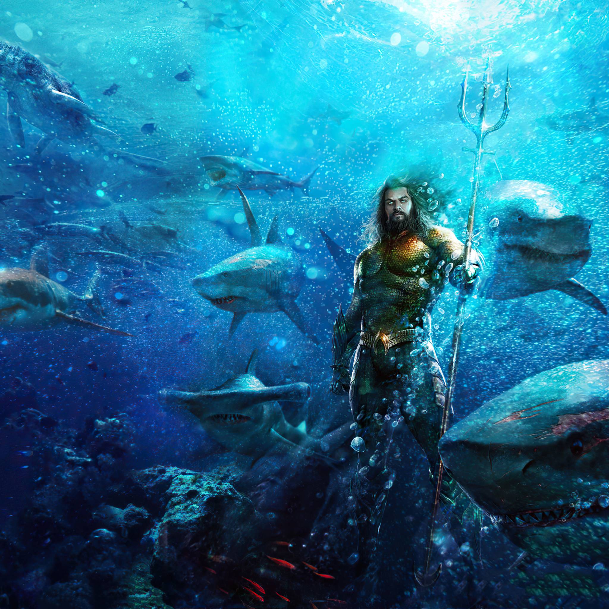 2048x2048 Aquaman In Ocean 4K iPad Air Wallpaper, HD Superheroes 4K Wallpaper, Image, Photo and Background