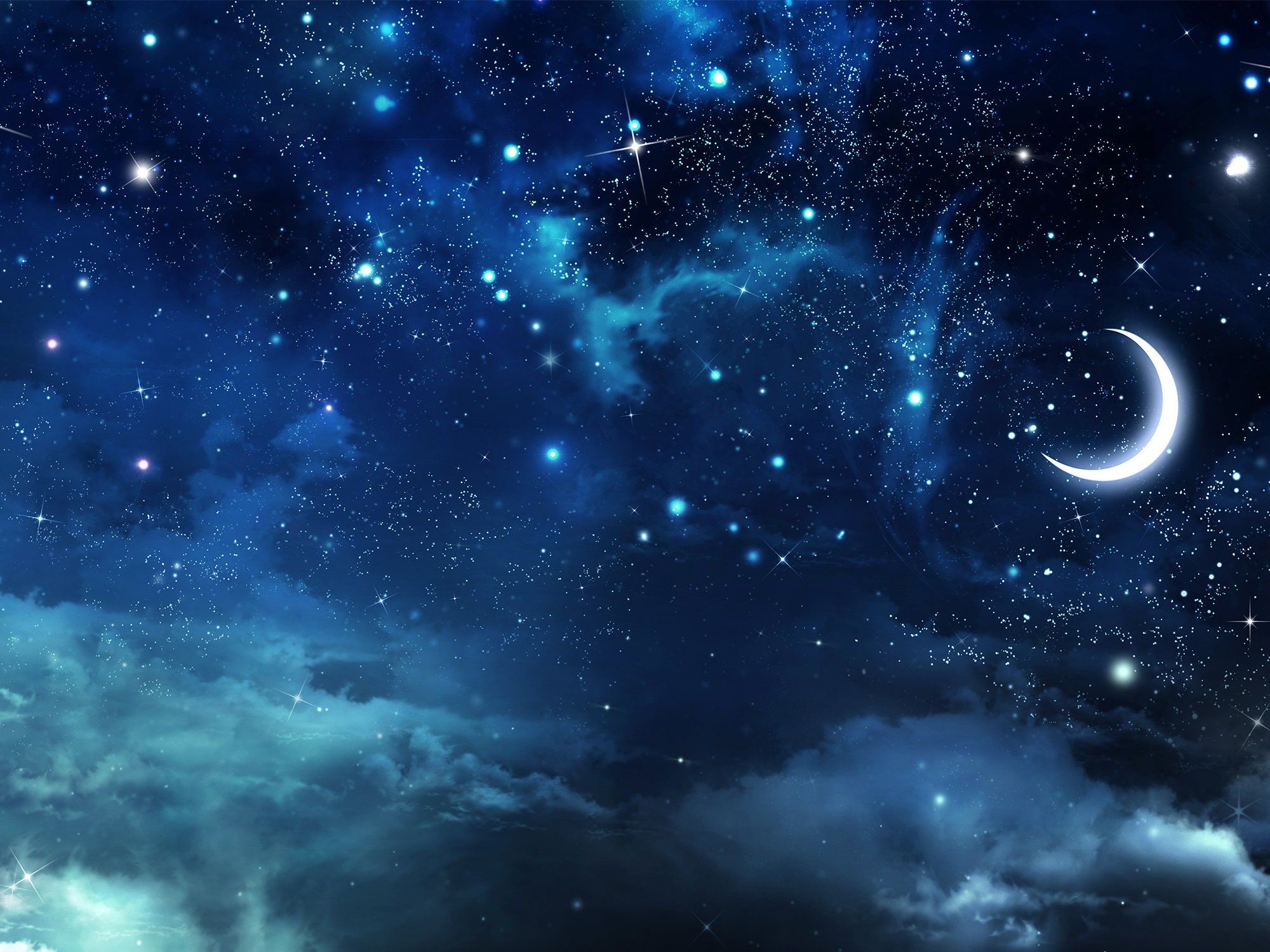 2000x1500 Starry Night Sky Wall Mural: Crescent Moon Wallpaper