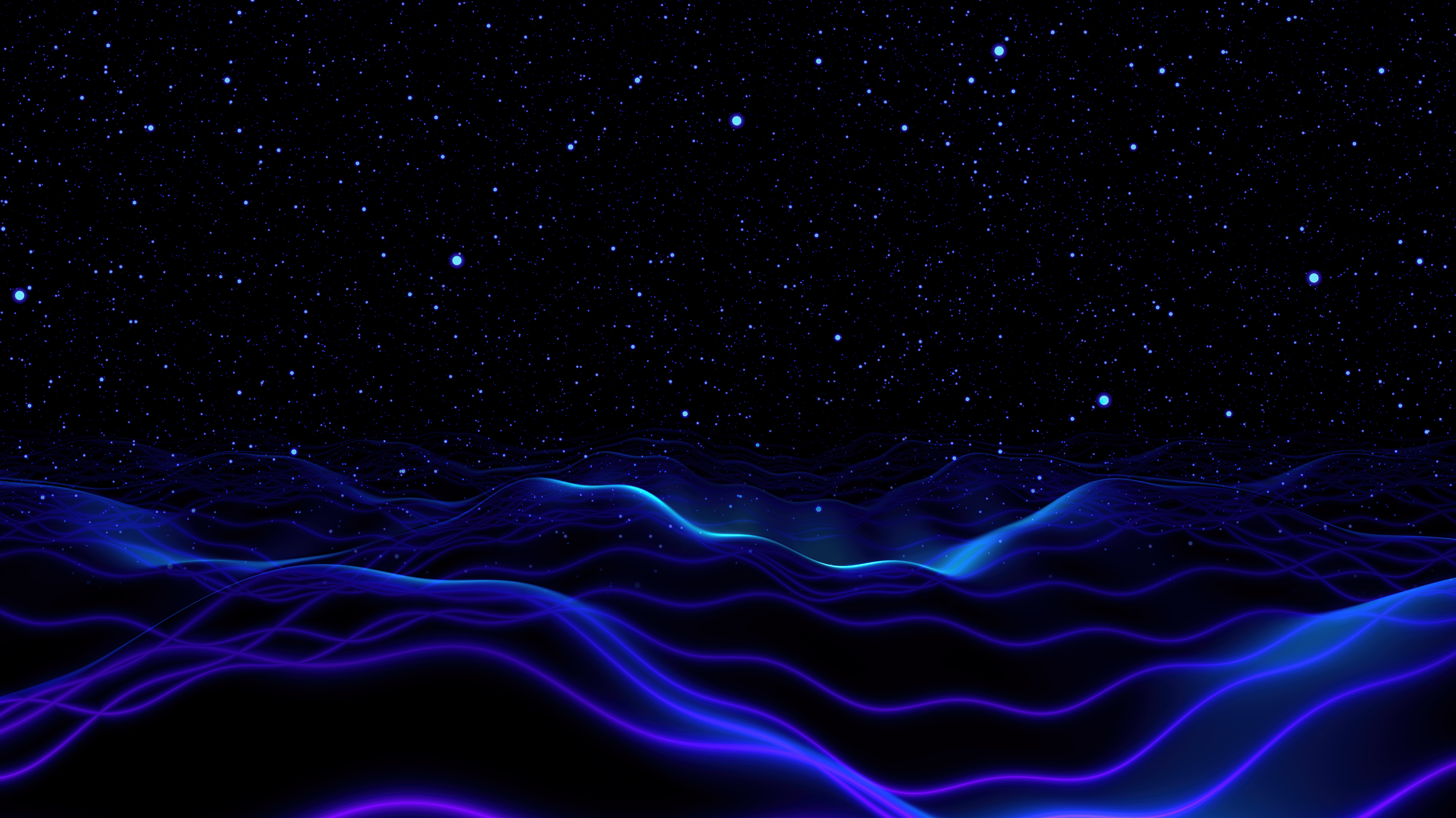 5120x2880 Night sky Wallpaper 4K, Surreal, Blue waves, Digital Art
