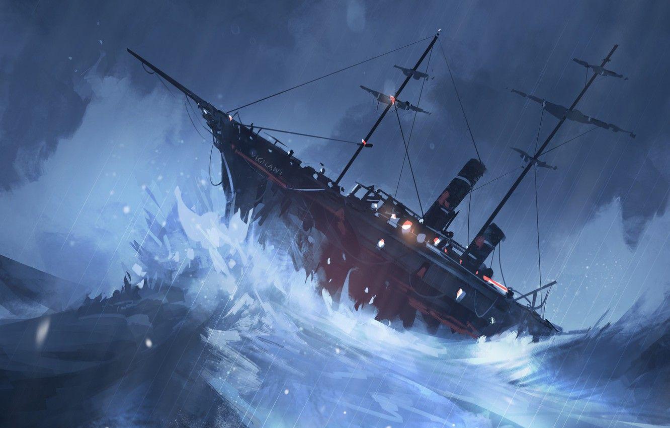 1332x850 Wallpaper The ocean, Sea, Night, Wave, Ship, Rain, Storm, The ship, Fantasy, Art, Cthulhu, Fiction, Omar Bronze, The Call of Cthulhu, by Omer Tunc, Omer Then image for desktop, section фантастика