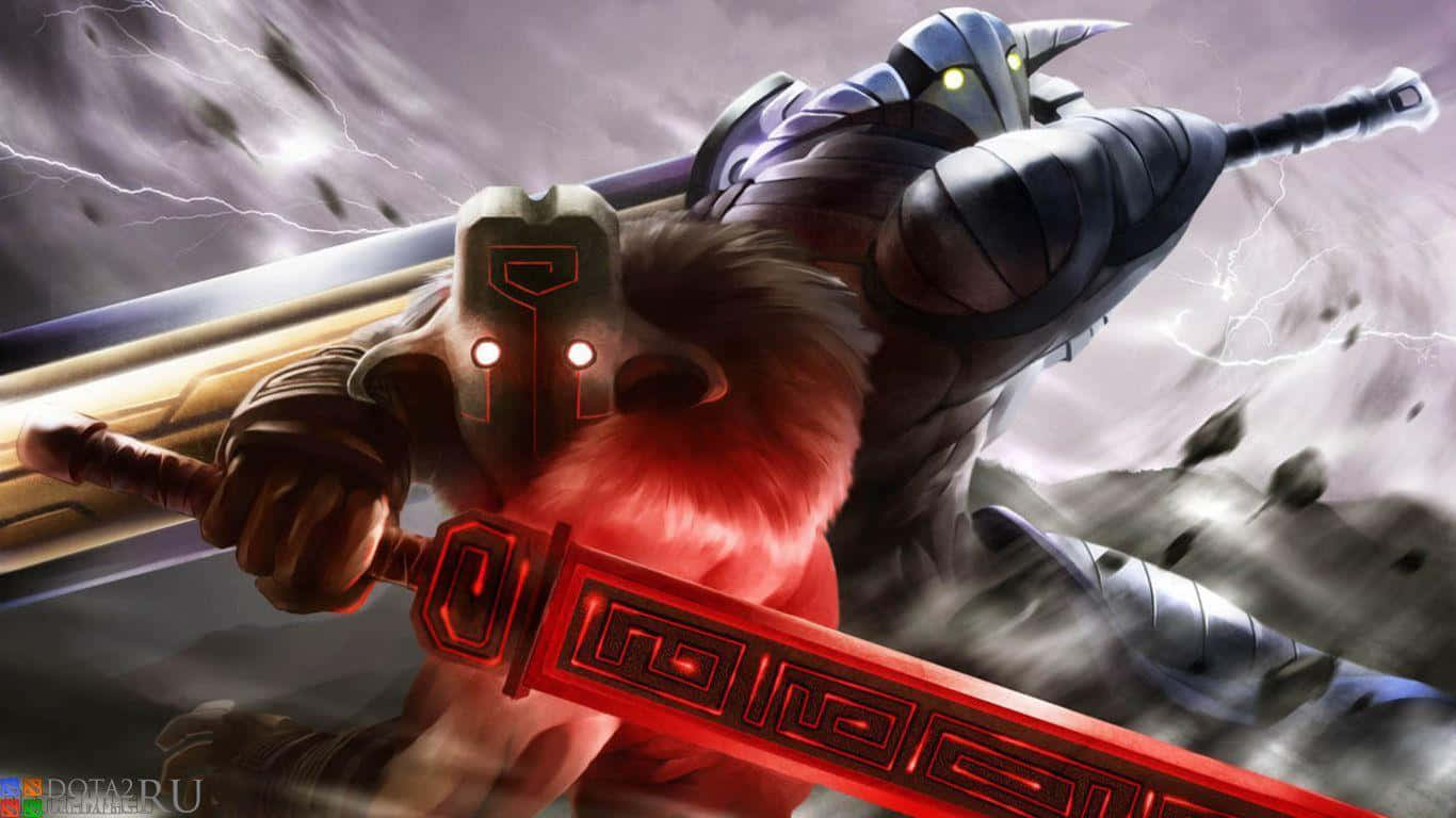 1366x768 Download Dota 2 Juggernaut Fighting With Sven Wallpaper