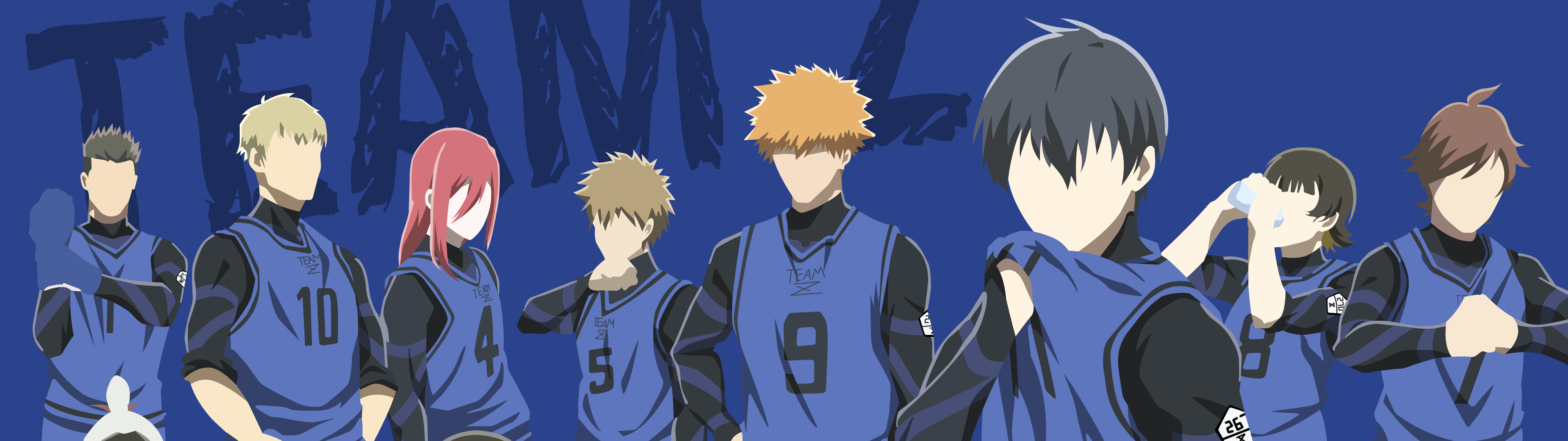 3840x1080 Team Z (Blue Lock) Wallpaper 4K, Faceless, Blue background
