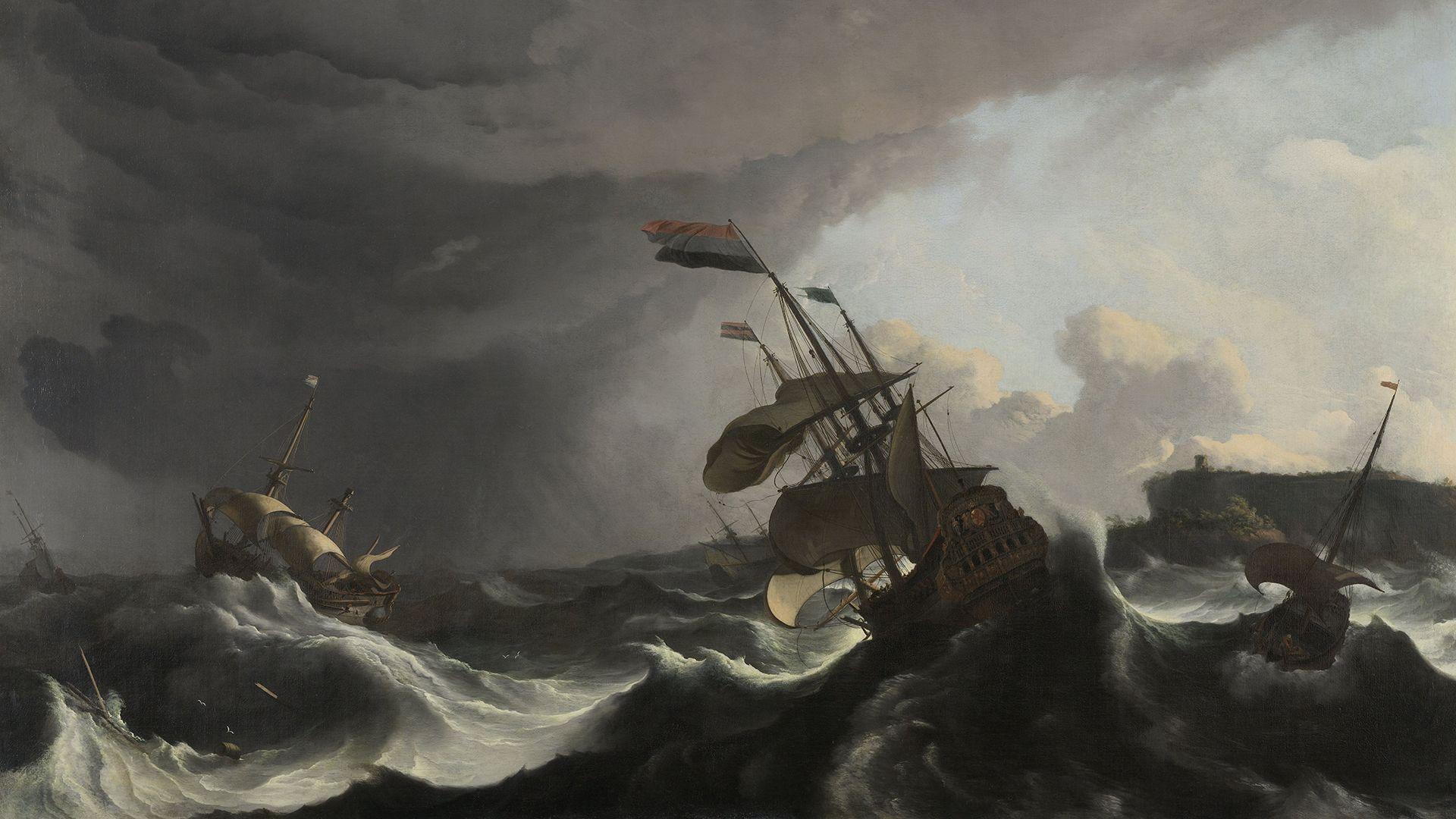 1920x1080 Ships in Distress in a Raging Storm 1920 × 1080