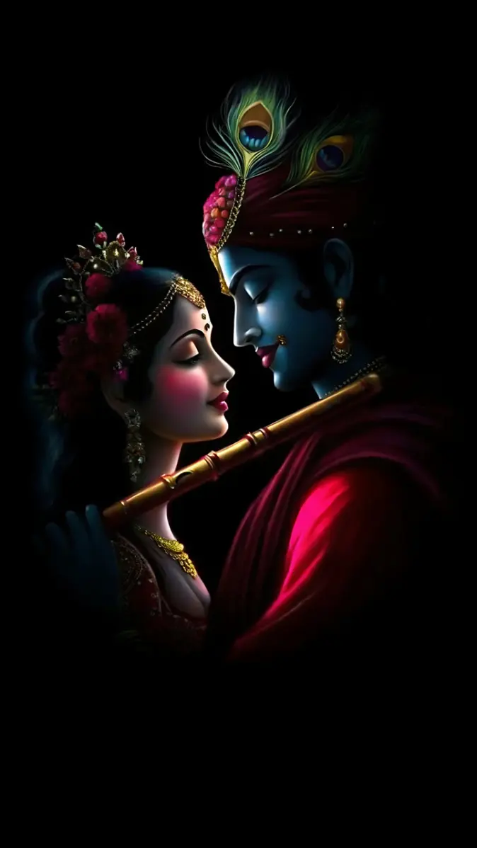 674x1198 Spiritual connection of lord krishna and radha romantic moment wallpaper