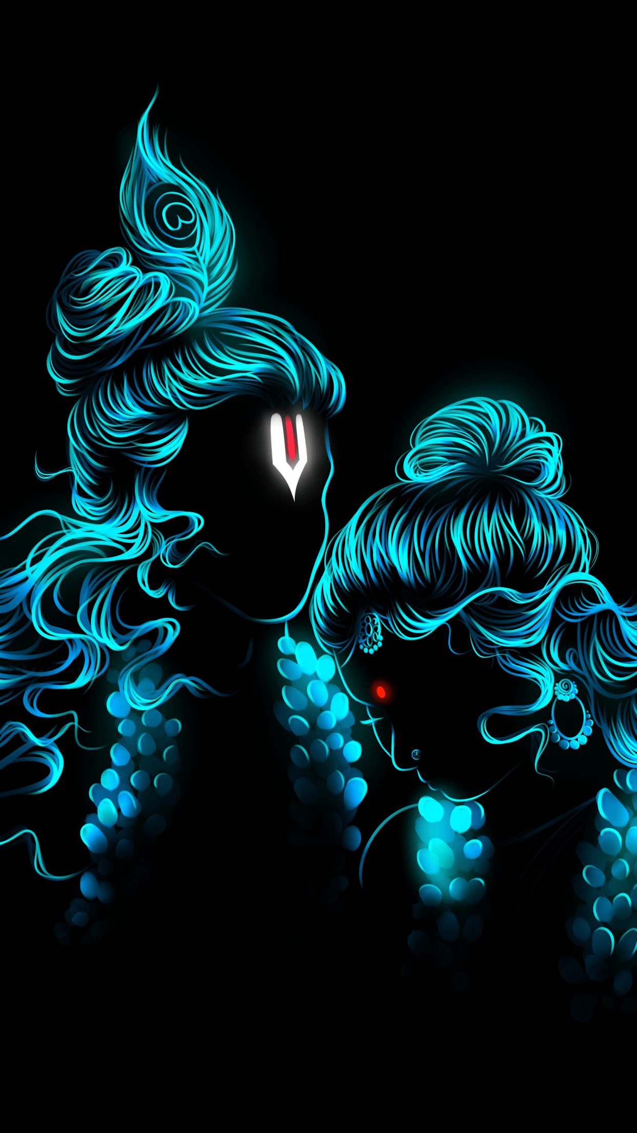 1242x2208 Radha Krishna Wallpaper 4K, Digital Art, Glowing, Hindu God