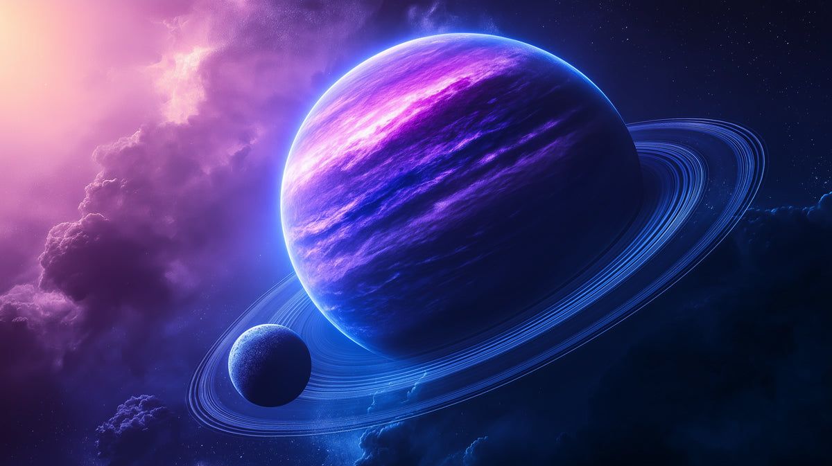 1200x673 Neon Ringed Planet Mural Wallpaper