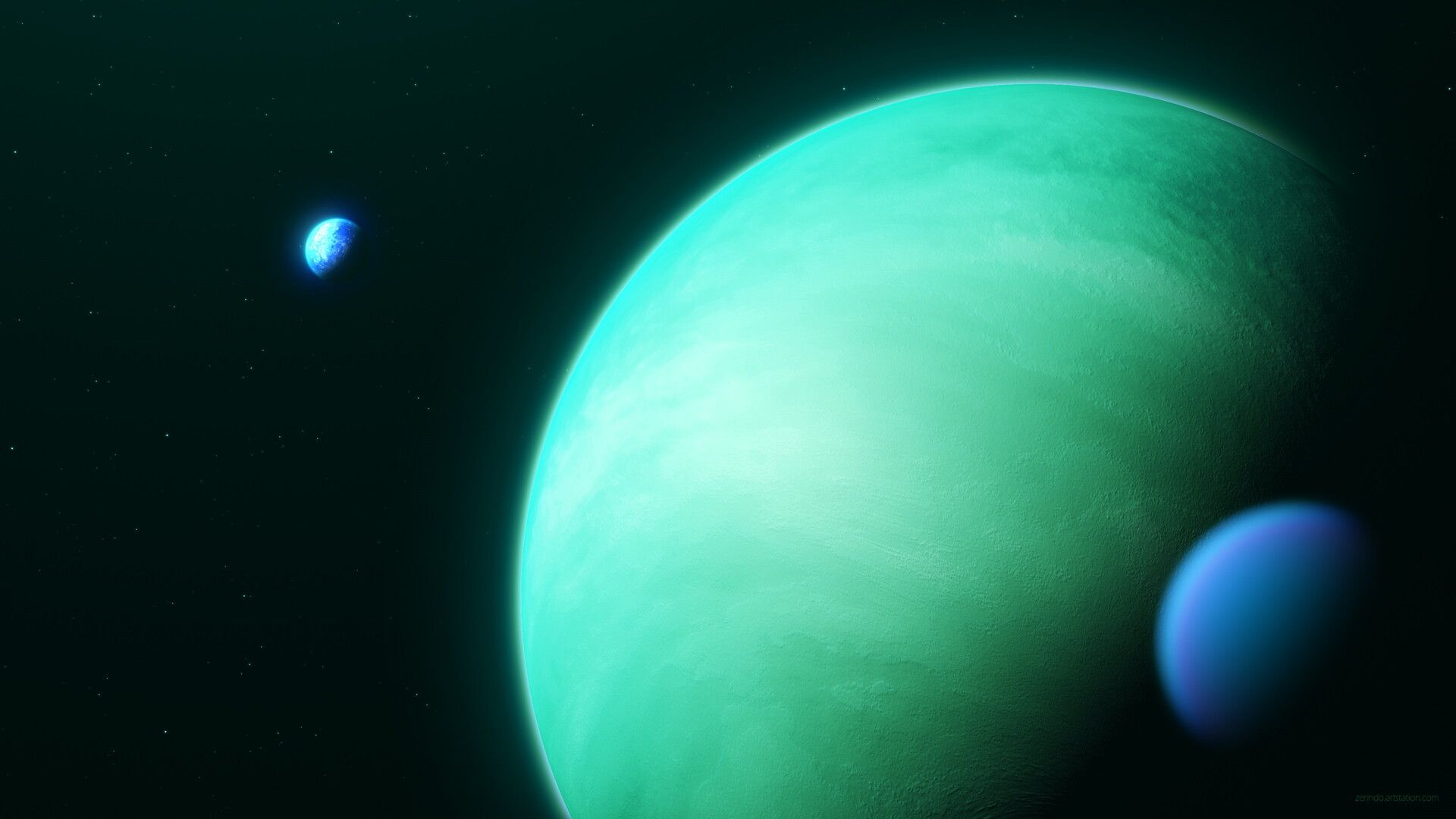 1920x1080 Green Gas Giant With Moons