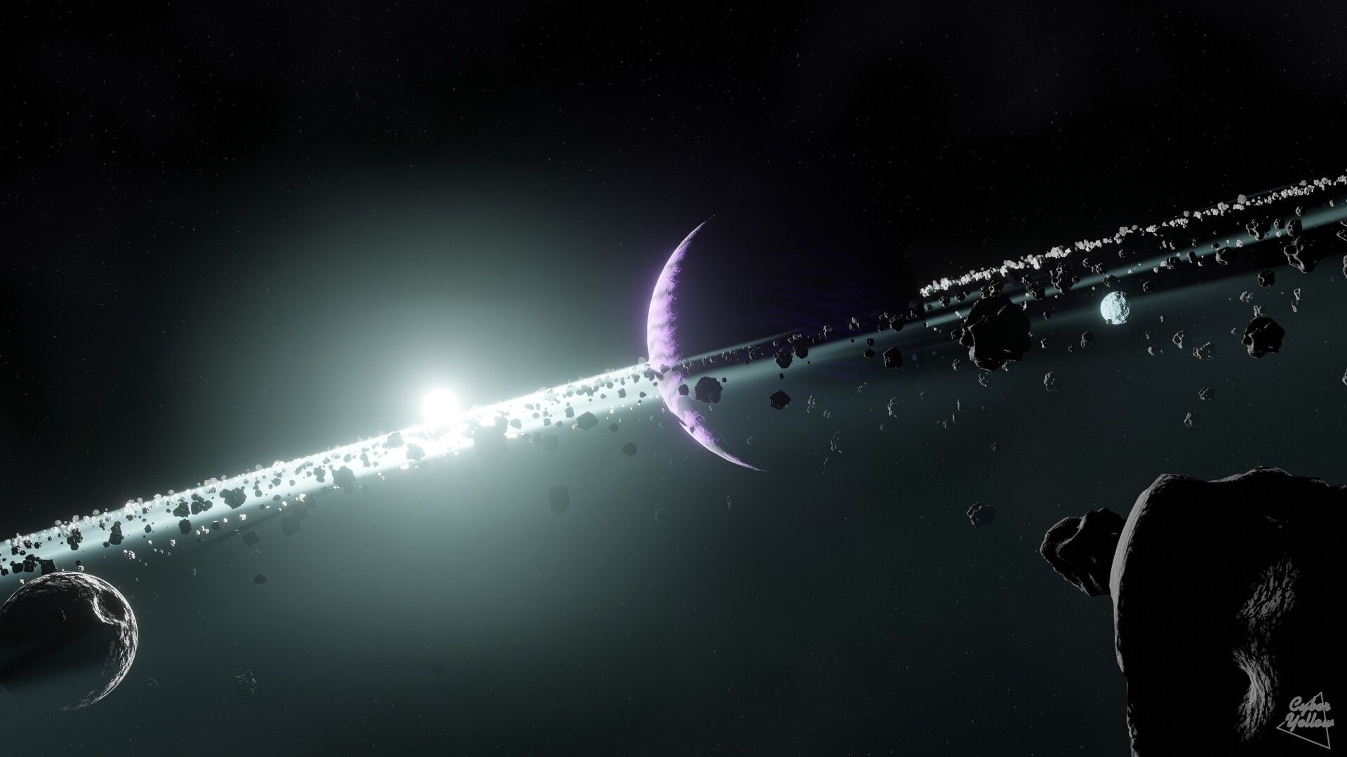 1920x1080 Gas Giant Asteroid Rings Wallpaper (1440p)