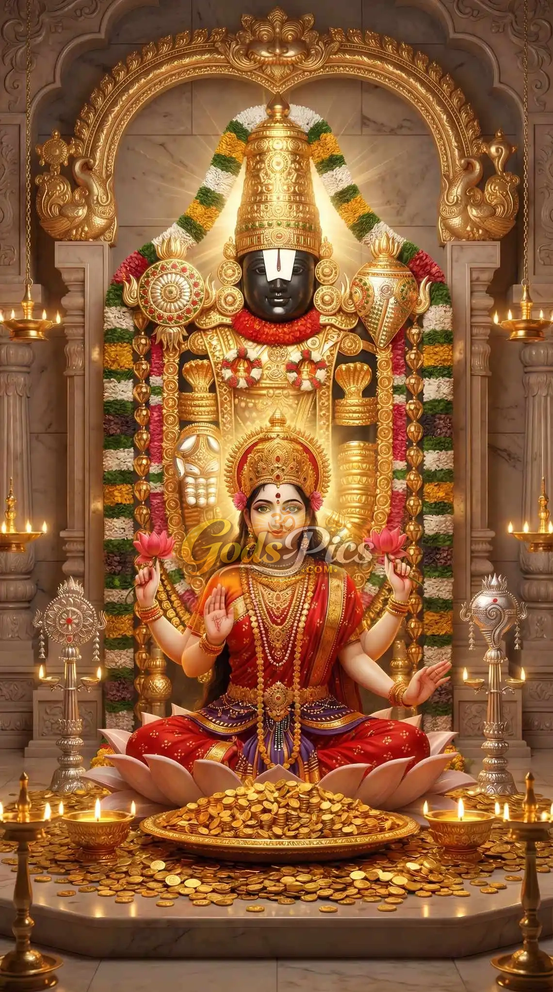 1140x2043 Maa Lakshmi with Tirupati Balaji HD Divine Wallpaper (2 Image)