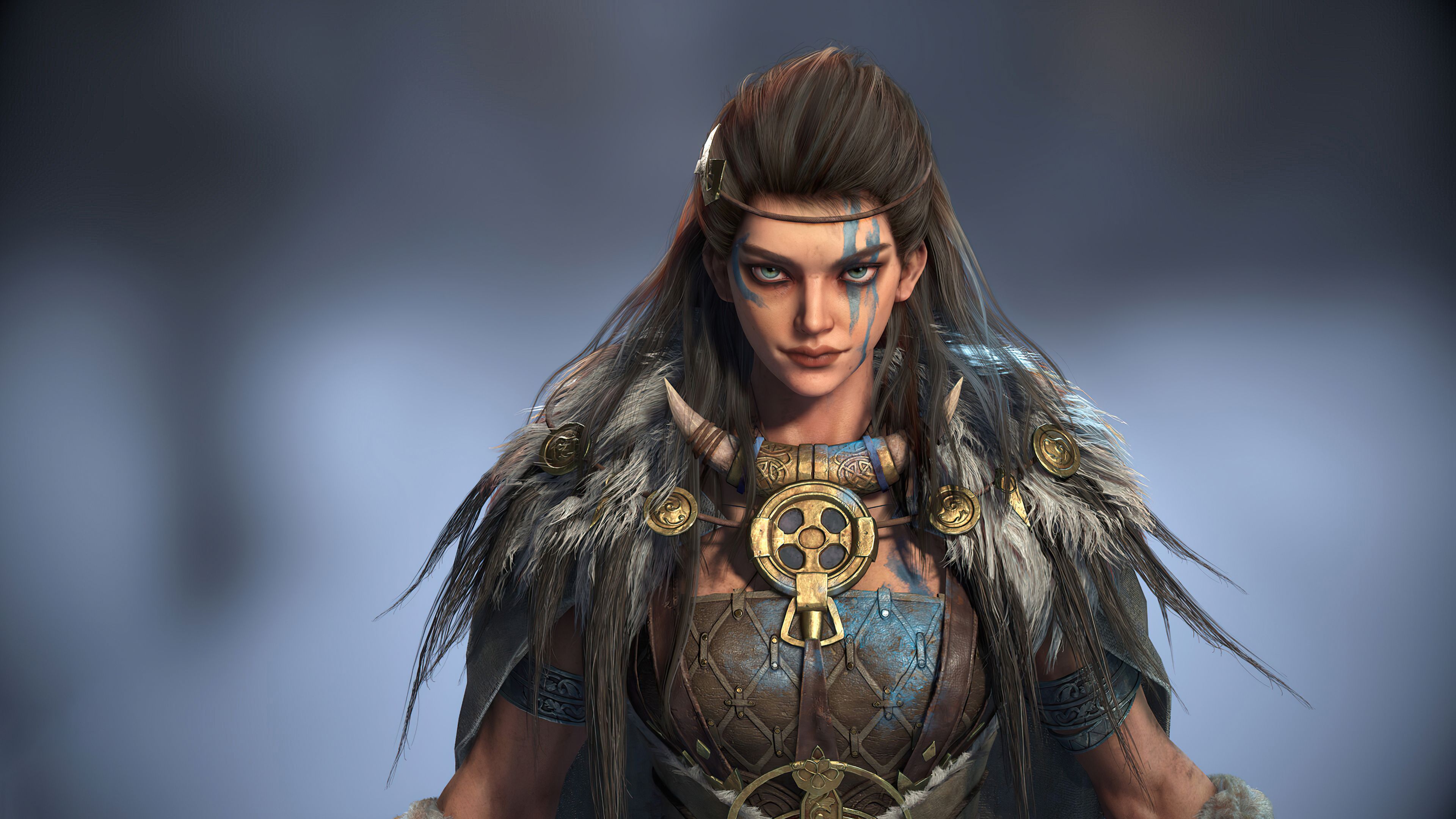 3840x2160 Fantasy Viking Woman Warrior Blur Background 4K HD Warrior Wallpaper