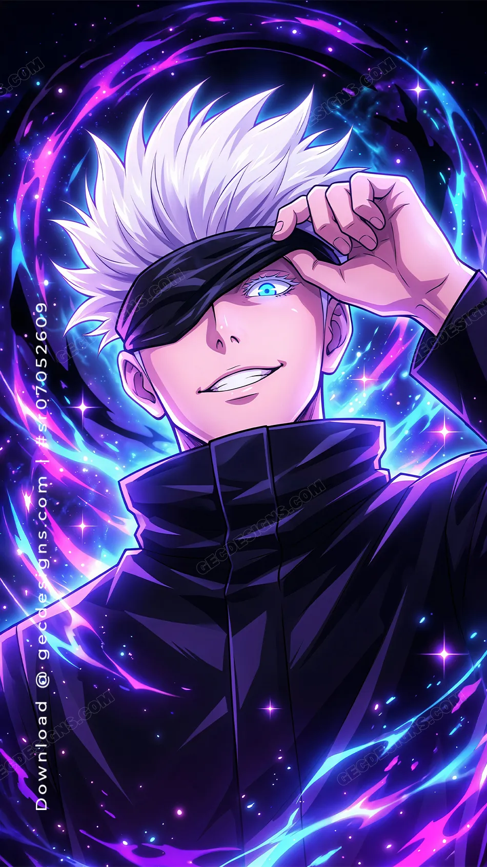 950x1689 HD Satoru Gojo Wallpaper with Purple Blue Infinity Power: Free & Premium Creative Assets