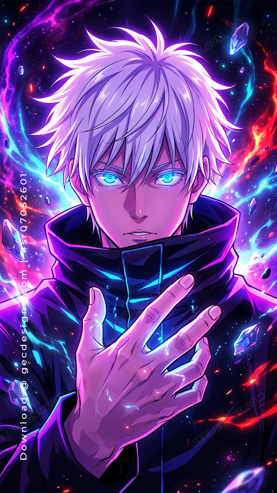 950x1689 HD Satoru Gojo Wallpaper with Glowing Infinite Aura: Free & Premium Creative Assets
