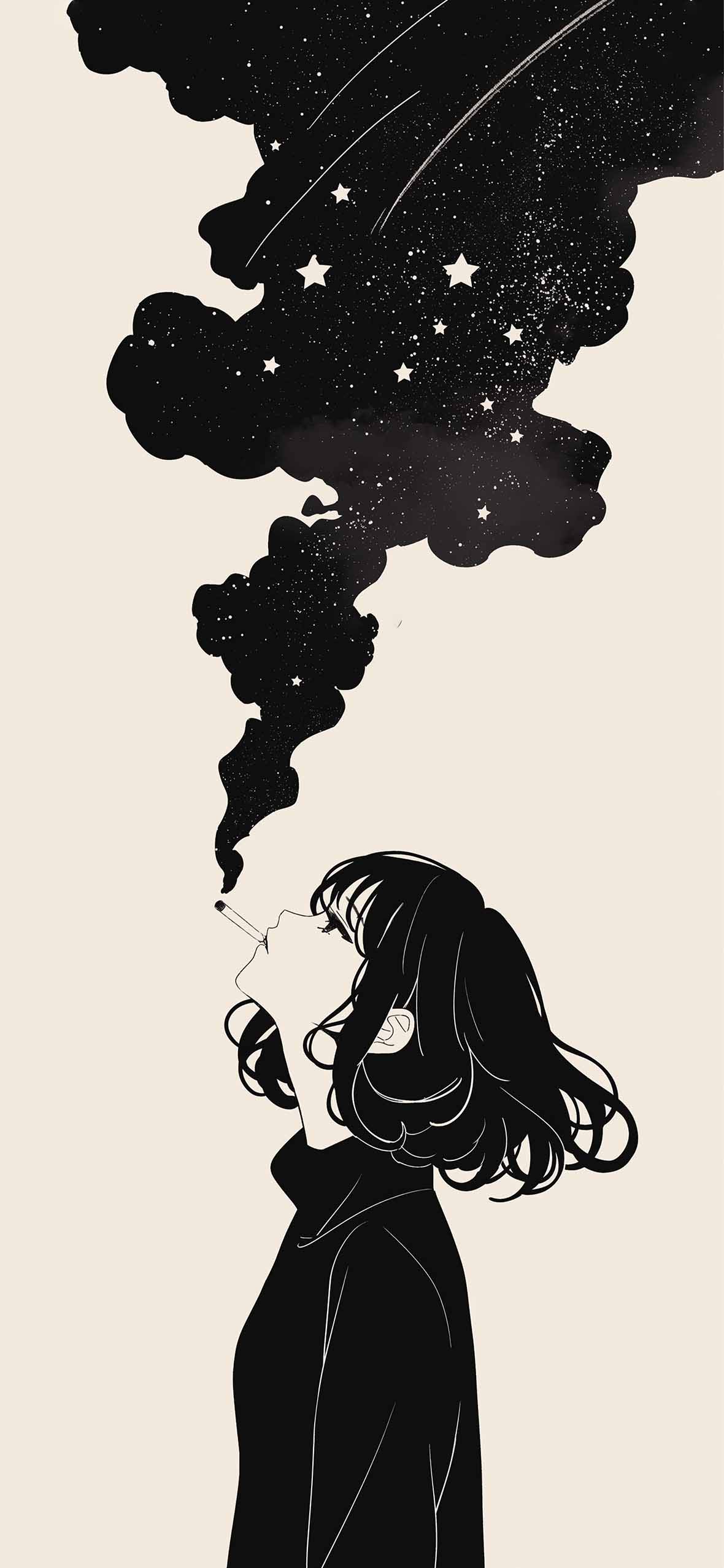 1180x2554 Galaxy Smoke Girl Aesthetic Wallpaper Phone Wallpaper