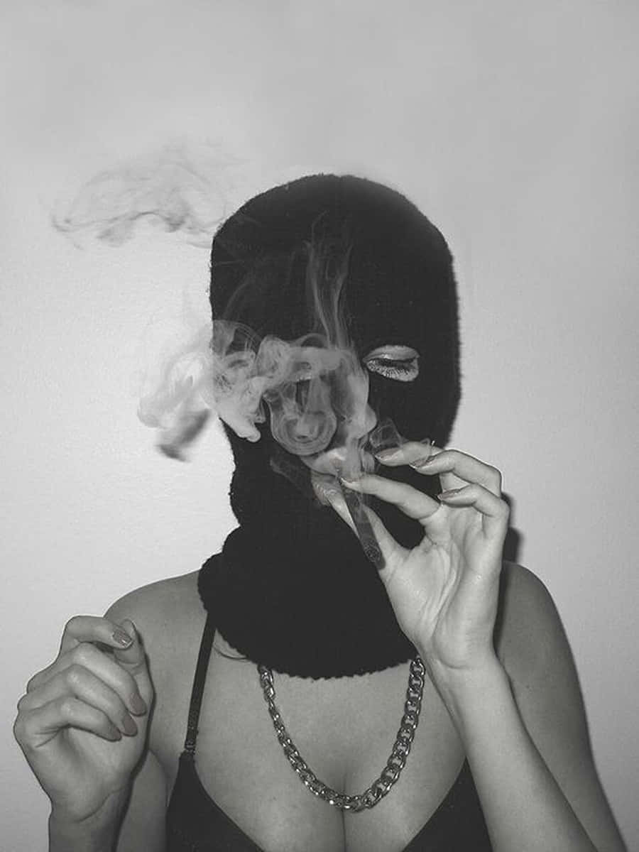 900x1200 Download Black Ski Mask Girl Smoking Cigarette Wallpaper