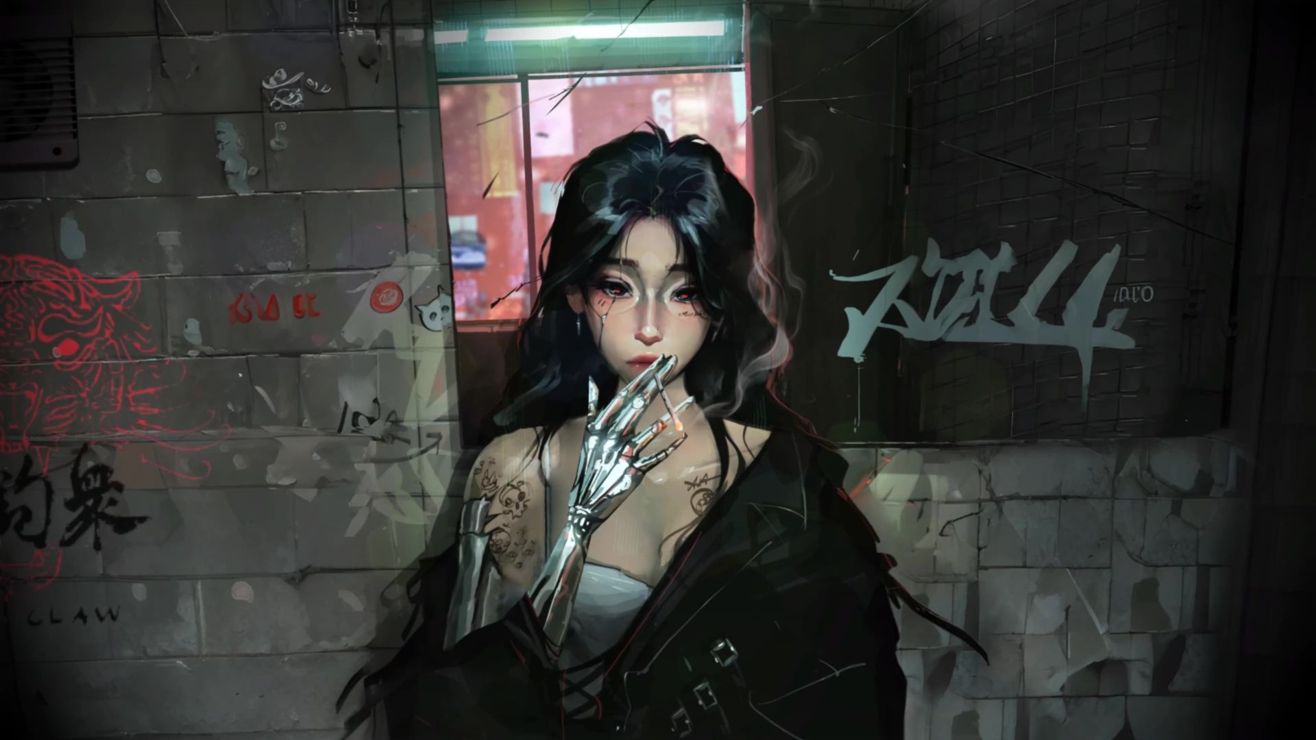 1920x1080 Futuristic Smoking Girl Live Wallpaper