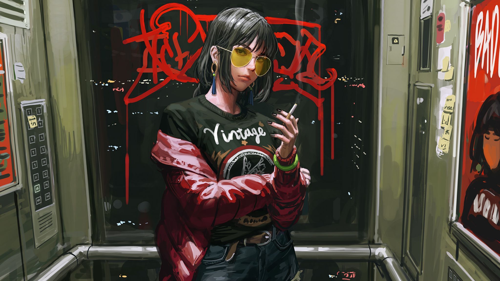 2048x1152 Desktop wallpaper: Smoking, Girl, Anime 4K free download for PC. 1055392