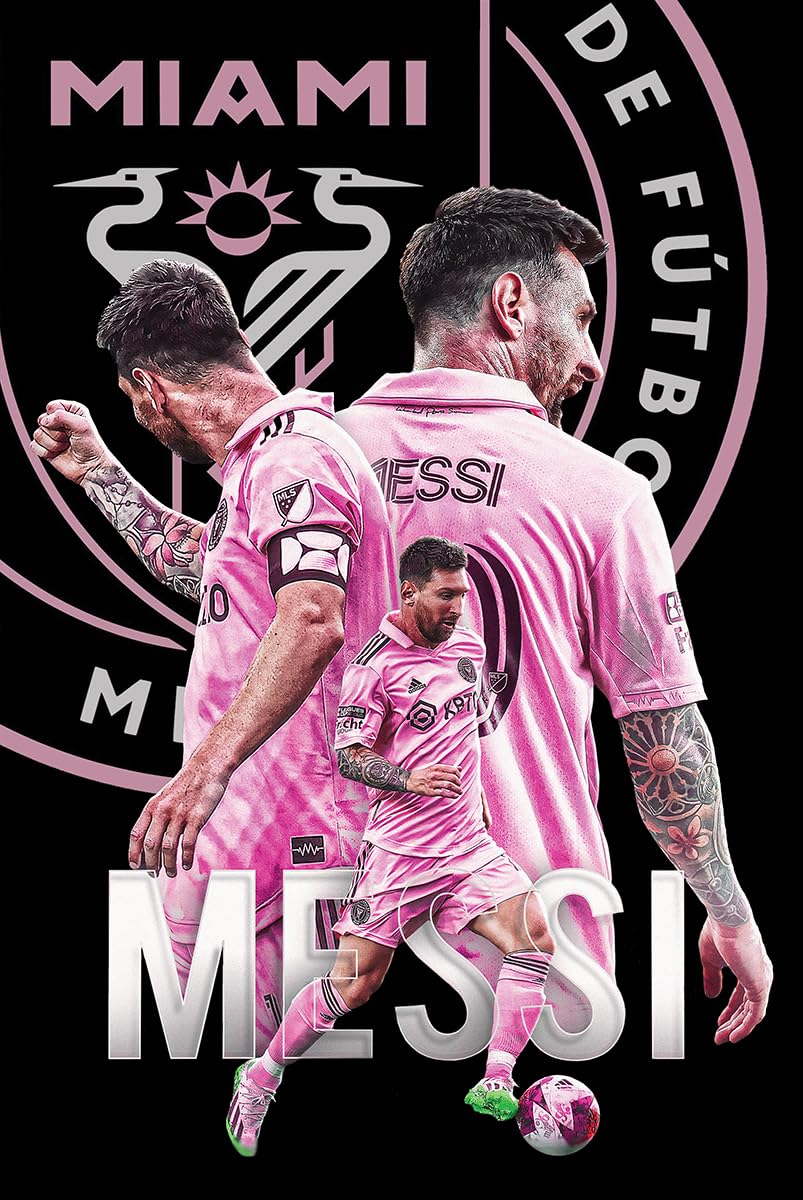 803x1200 CINEMAFLIX Lionel Messi, Inter Miami Art Measures 24 x 36 inches (unframed), Pink, Black, white