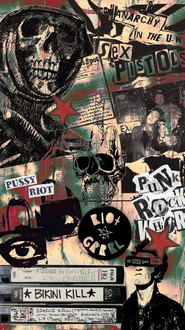 736x1308 Punk Rock Radio Collage Stickers. Happy punk, Aesthetic background horizontal, Punk rock wallpaper