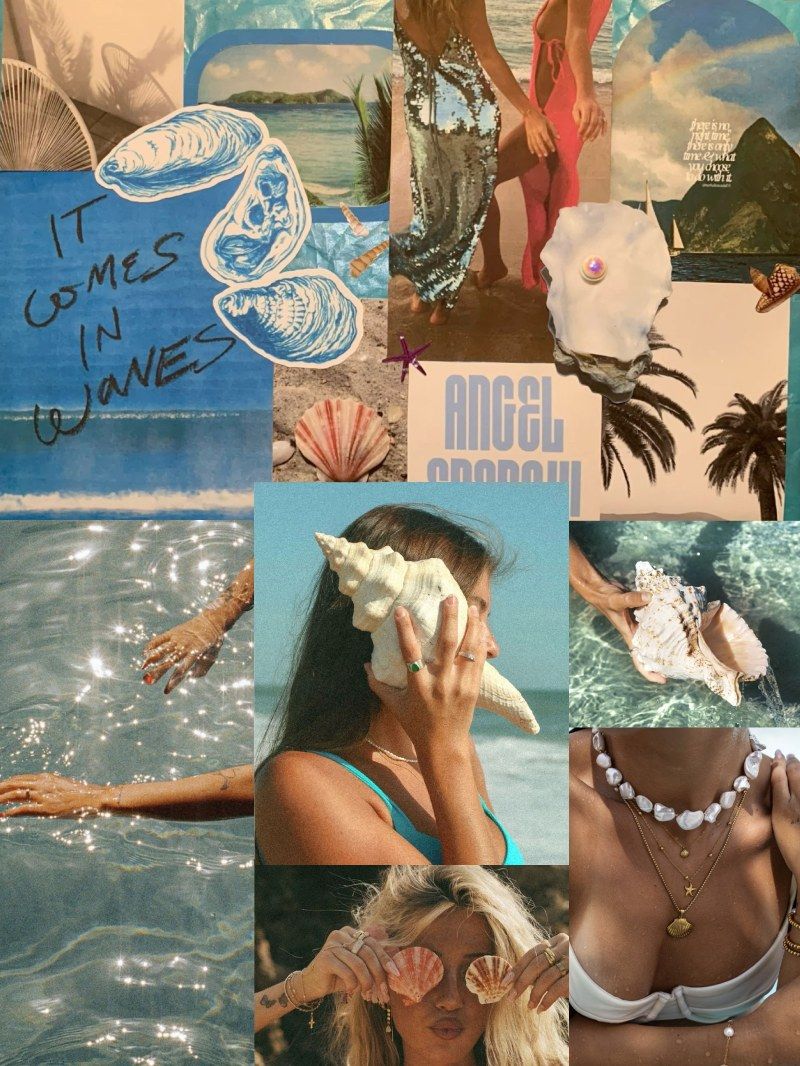 800x1066 Preppy Summer Ocean Aesthetic Collage iPad Lock Screen Wallpaper Background