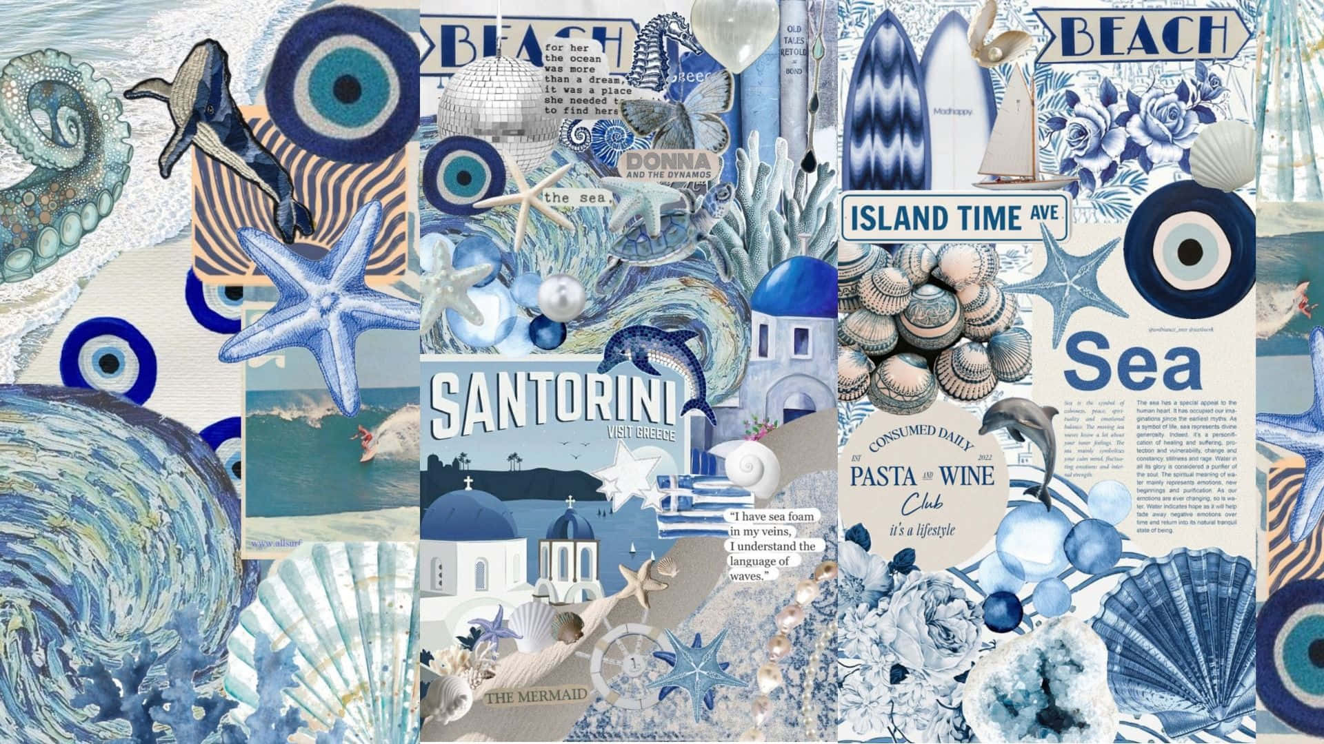 1920x1080 Download Coastal Inspired Collage Aesthetic Wallpaper