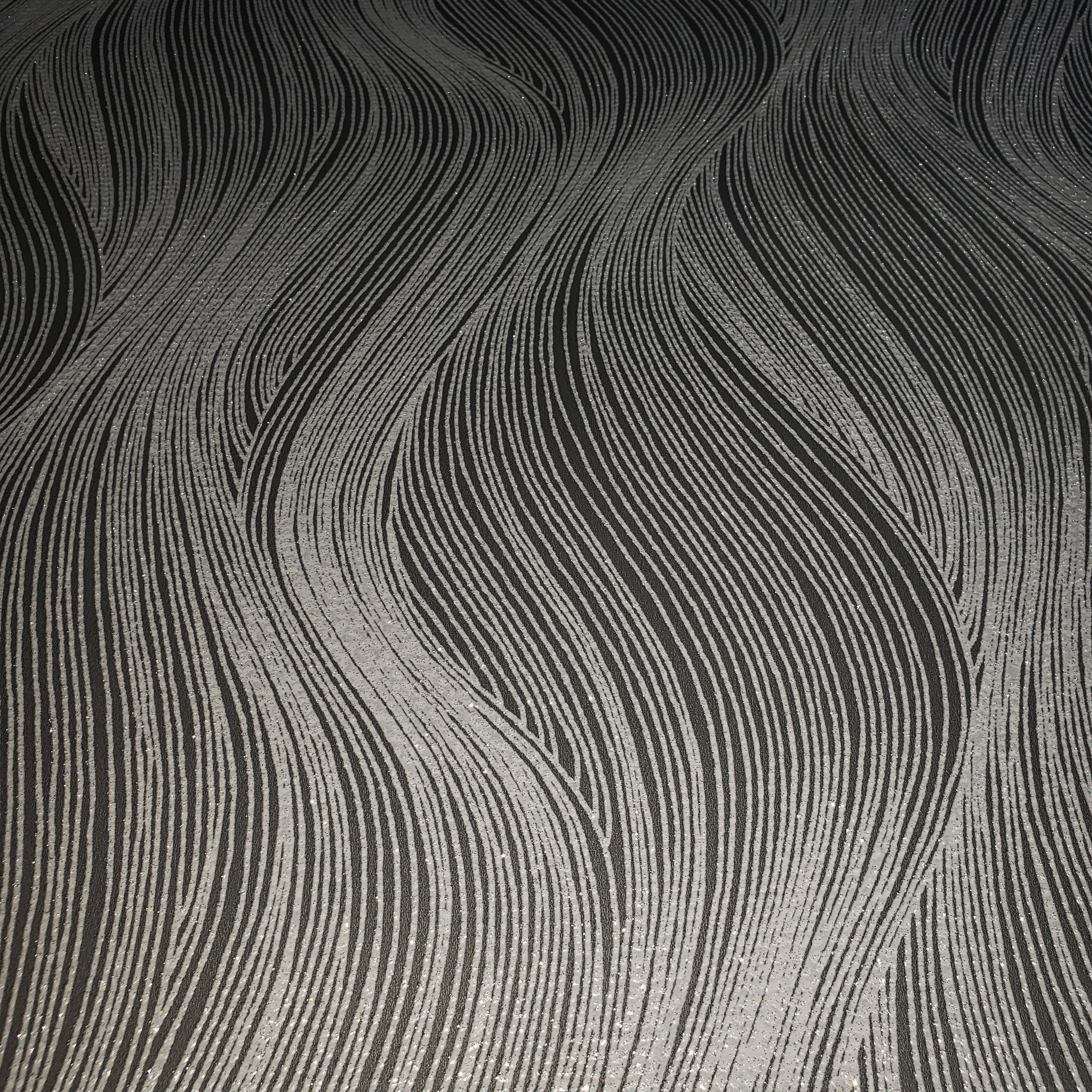 3024x3024 WM0115310701 textured wavy lines wallpaper Black Gray Silver waves 3D