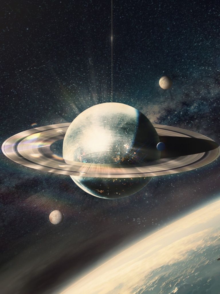 768x1024 Saturn Wallpaper 4K, Solar system, Moon, Surreal, 5K