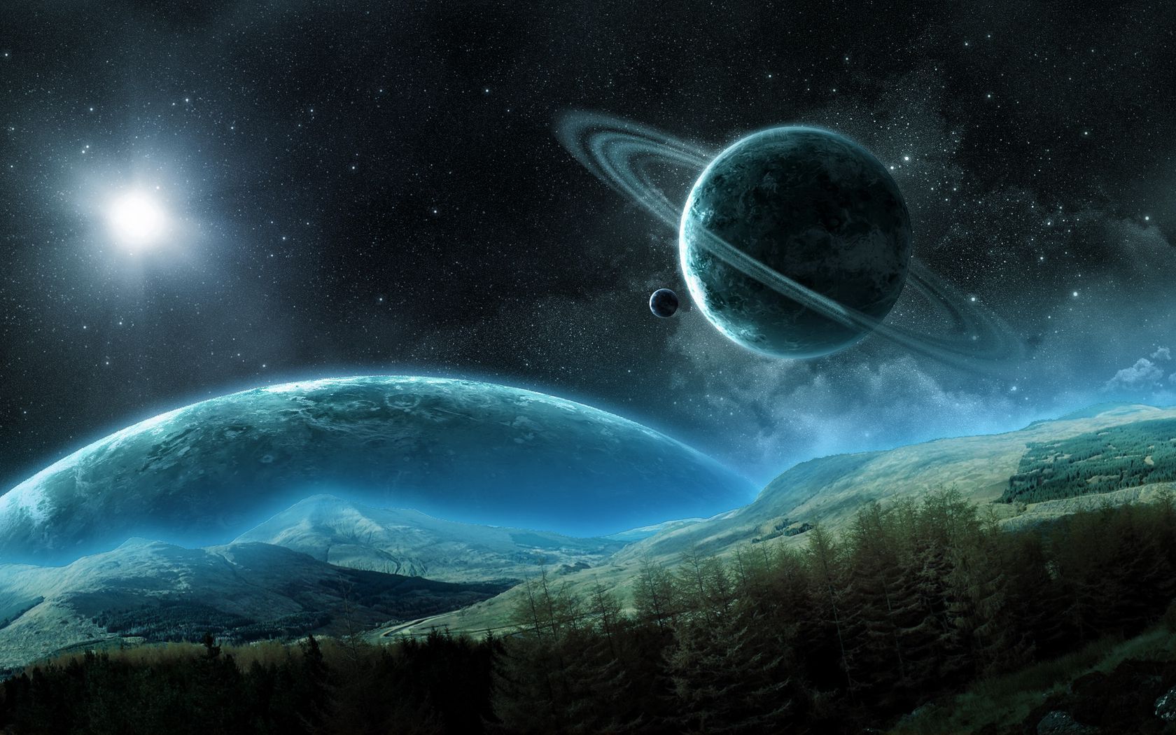 1680x1050 Download wallpaper 1680x1050 planet, saturn, satellite, rings, space, night widescreen 16:10 HD background