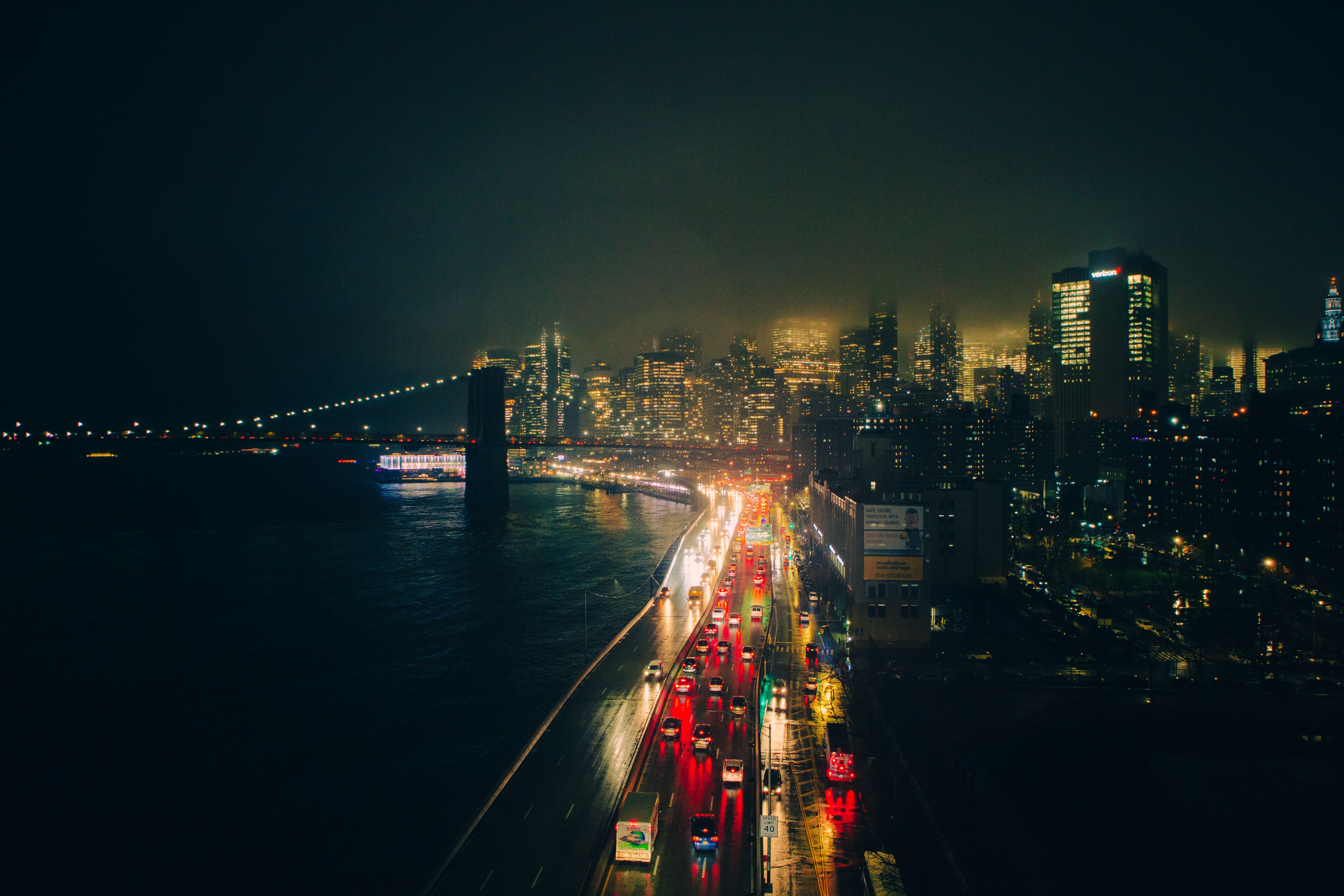 5760x3840 Traffic on Street on Shore in City at Night · Free