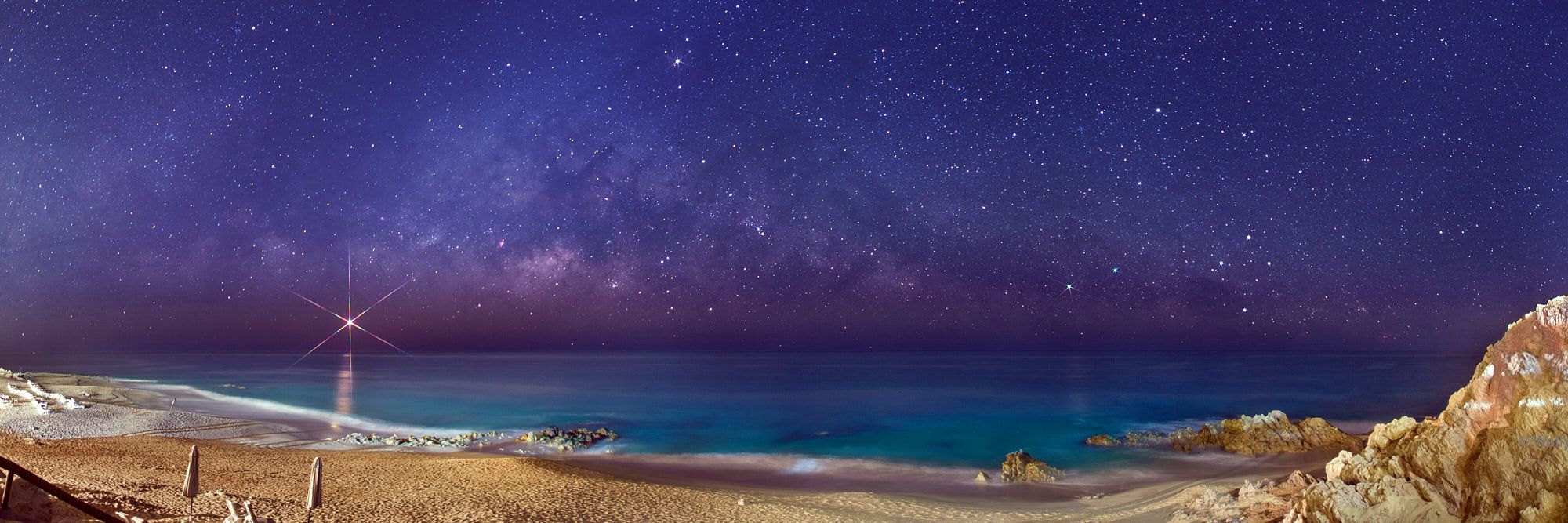 2000x667 Sea of Cortez Cross with the Milky Way and Venus Panorama. Cabo San Lucas, Mexico. Wally Pacholka Photography