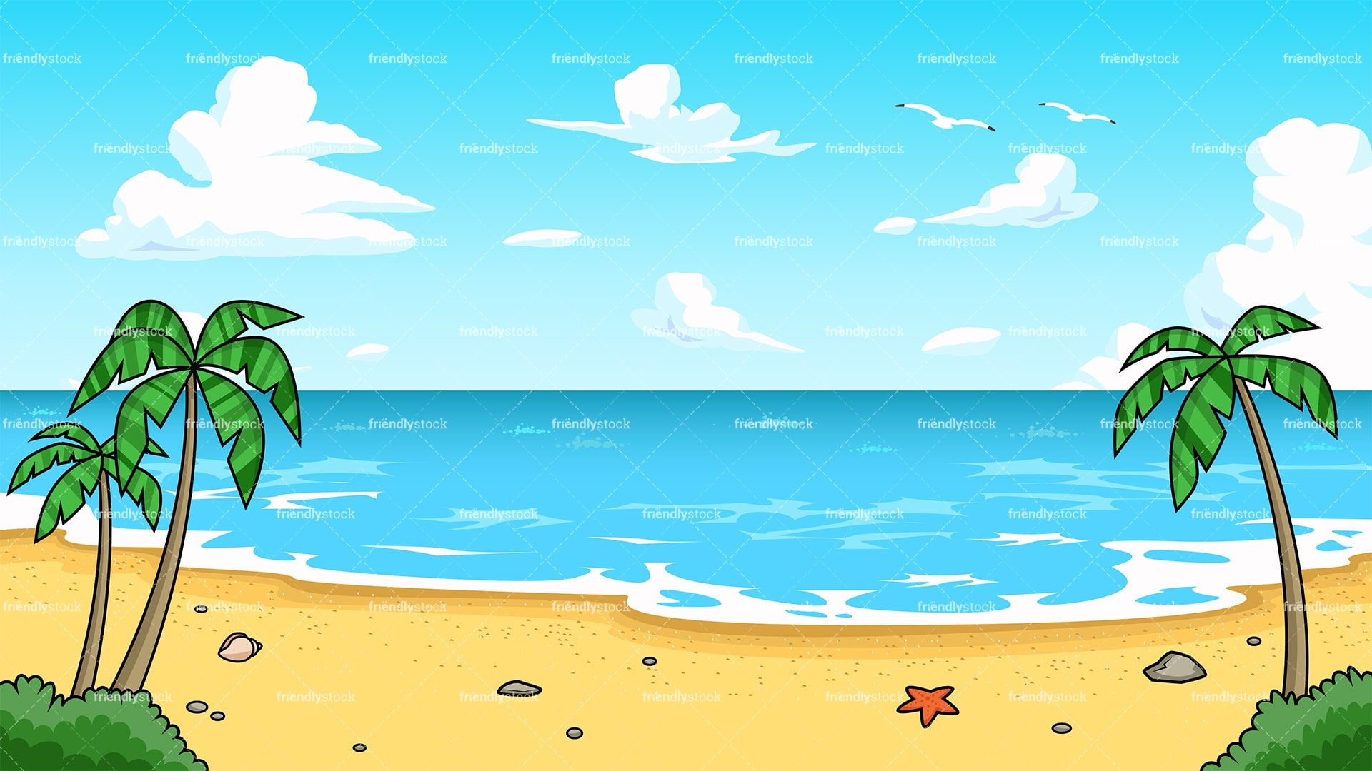 1920x1080 Tropical Beach Background Cartoon Clipart