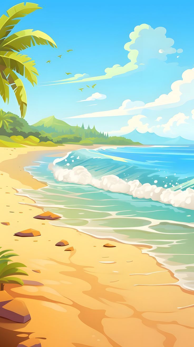 736x1313 Sunny Seashore, Vibrant Beachscape in the Summer Sunlight Wallpaper