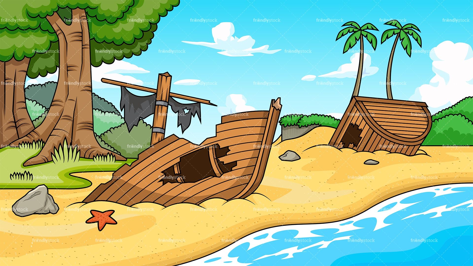 1920x1080 Shipwreck At The Beach Background Cartoon Clipart