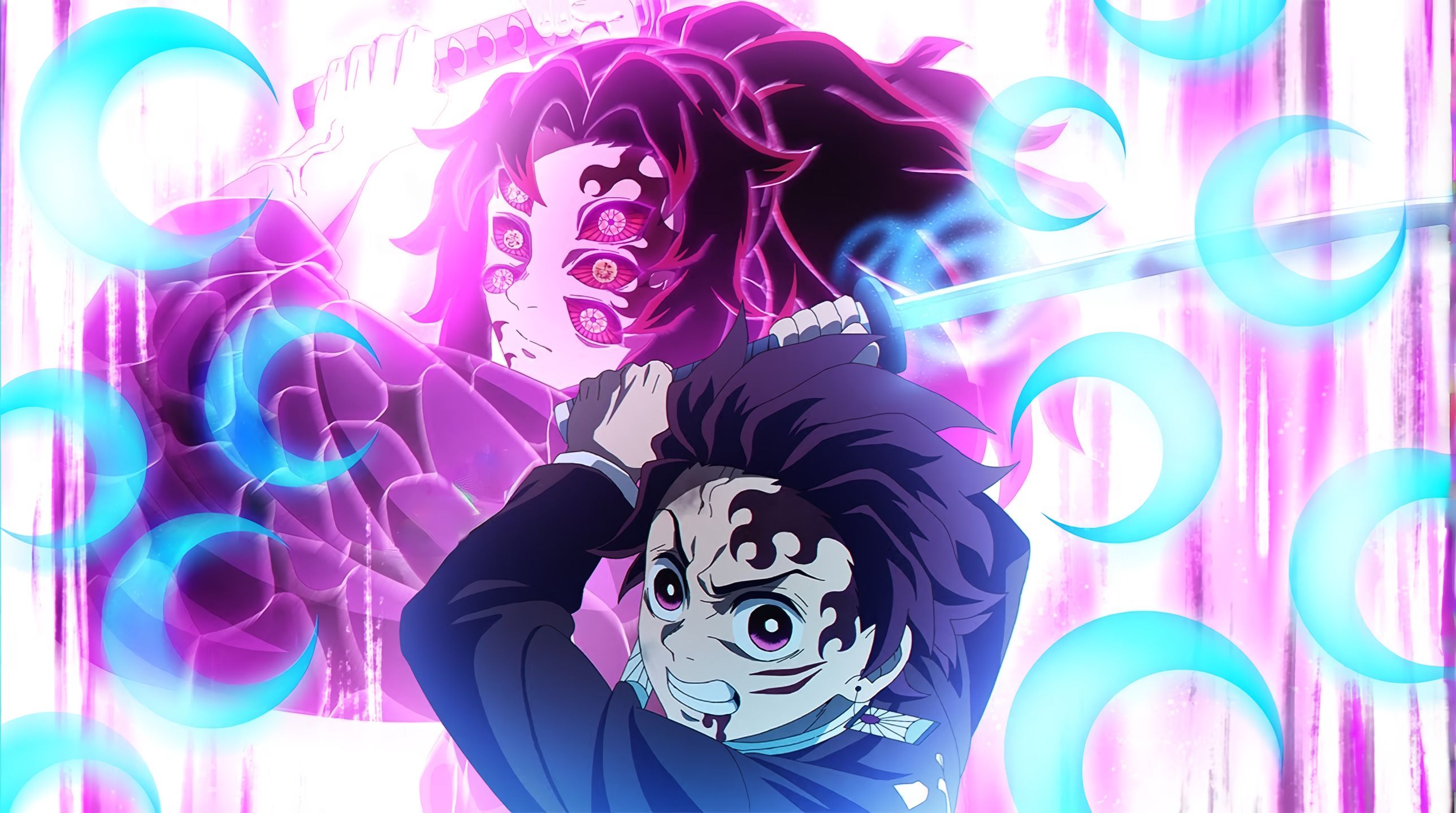 2576x1440 Kokushibo x Tanjiro (Moon Breathing) Wallpaper. (yt/ (Light Mode)
